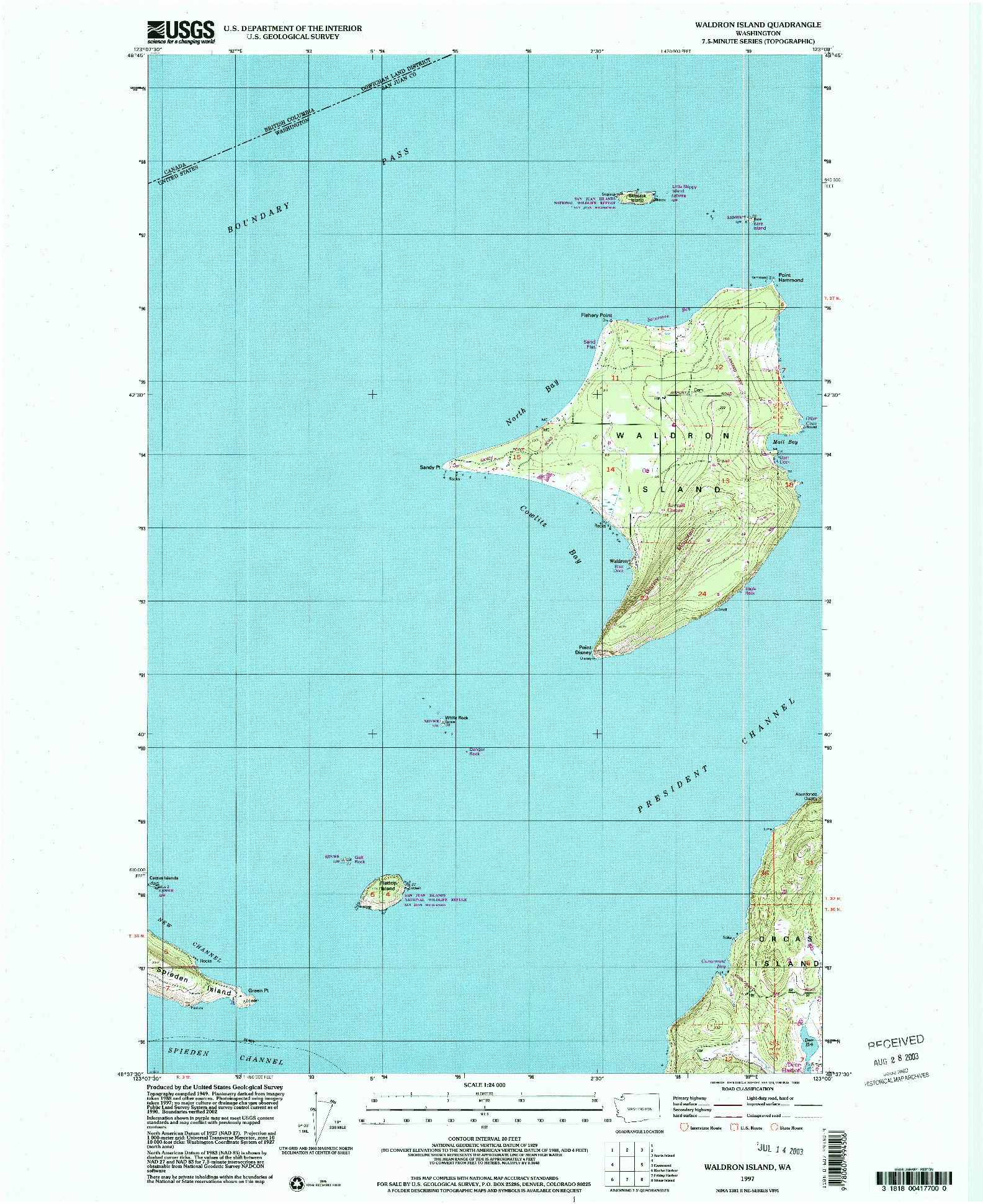 USGS 1:24000-SCALE QUADRANGLE FOR WALDRON ISLAND, WA 1997