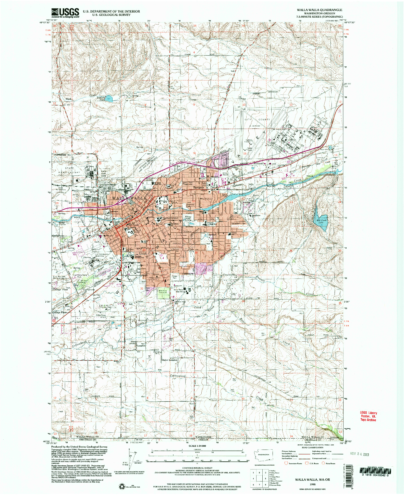 USGS 1:24000-SCALE QUADRANGLE FOR WALLA WALLA, WA 1998