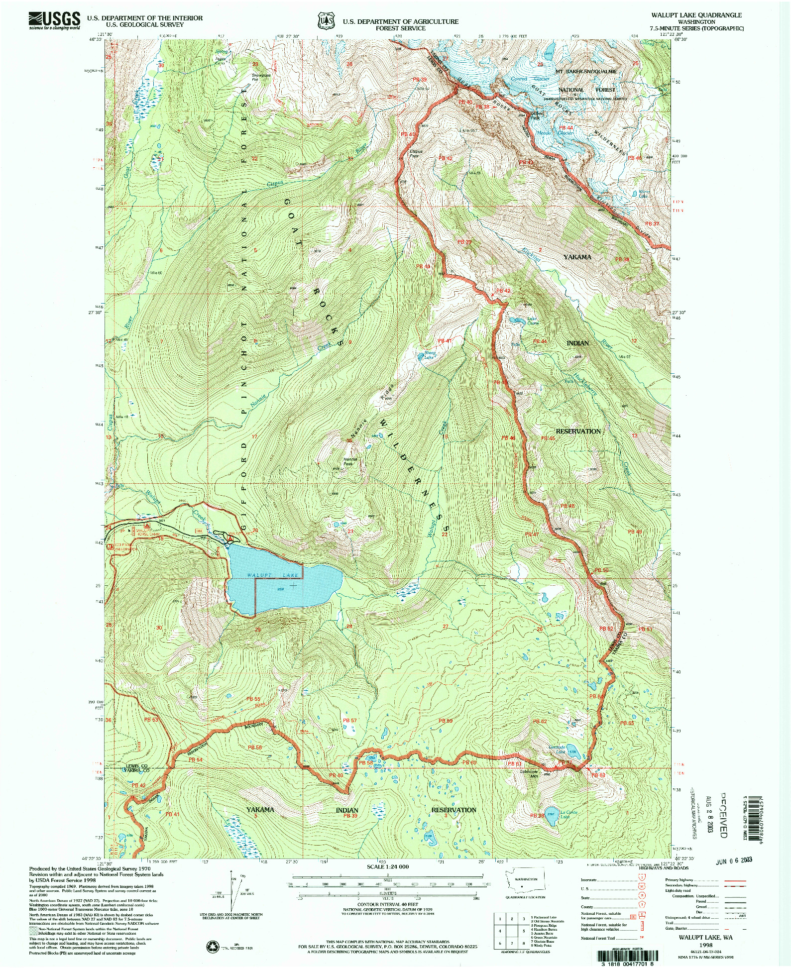 USGS 1:24000-SCALE QUADRANGLE FOR WALUPT LAKE, WA 1998