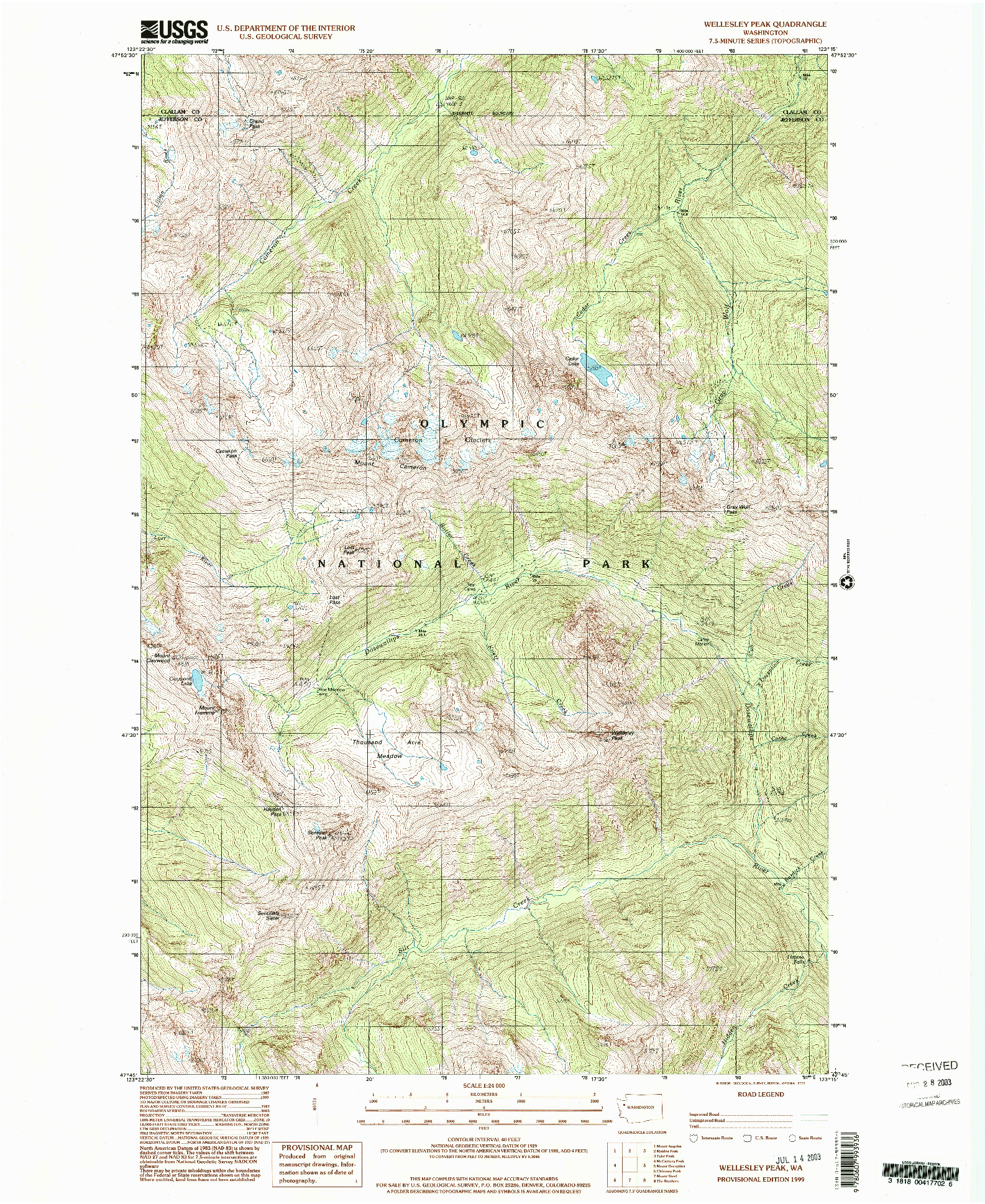 USGS 1:24000-SCALE QUADRANGLE FOR WELLESLEY PEAK, WA 1999