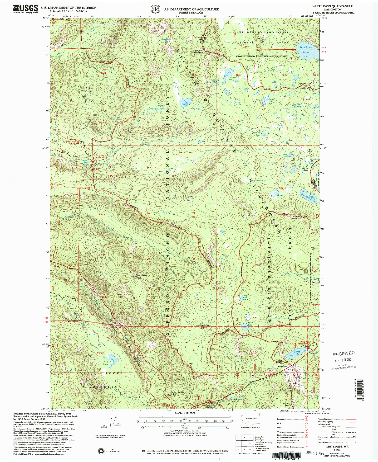 USGS 1:24000-SCALE QUADRANGLE FOR WHITE PASS, WA 1998