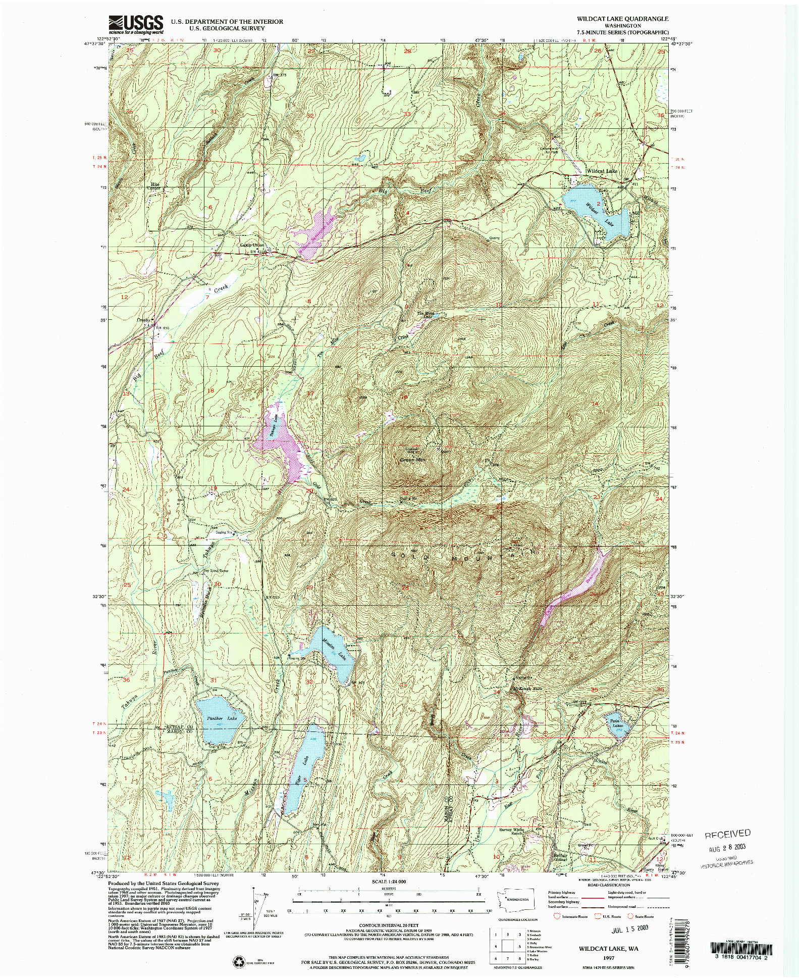 USGS 1:24000-SCALE QUADRANGLE FOR WILDCAT LAKE, WA 1997