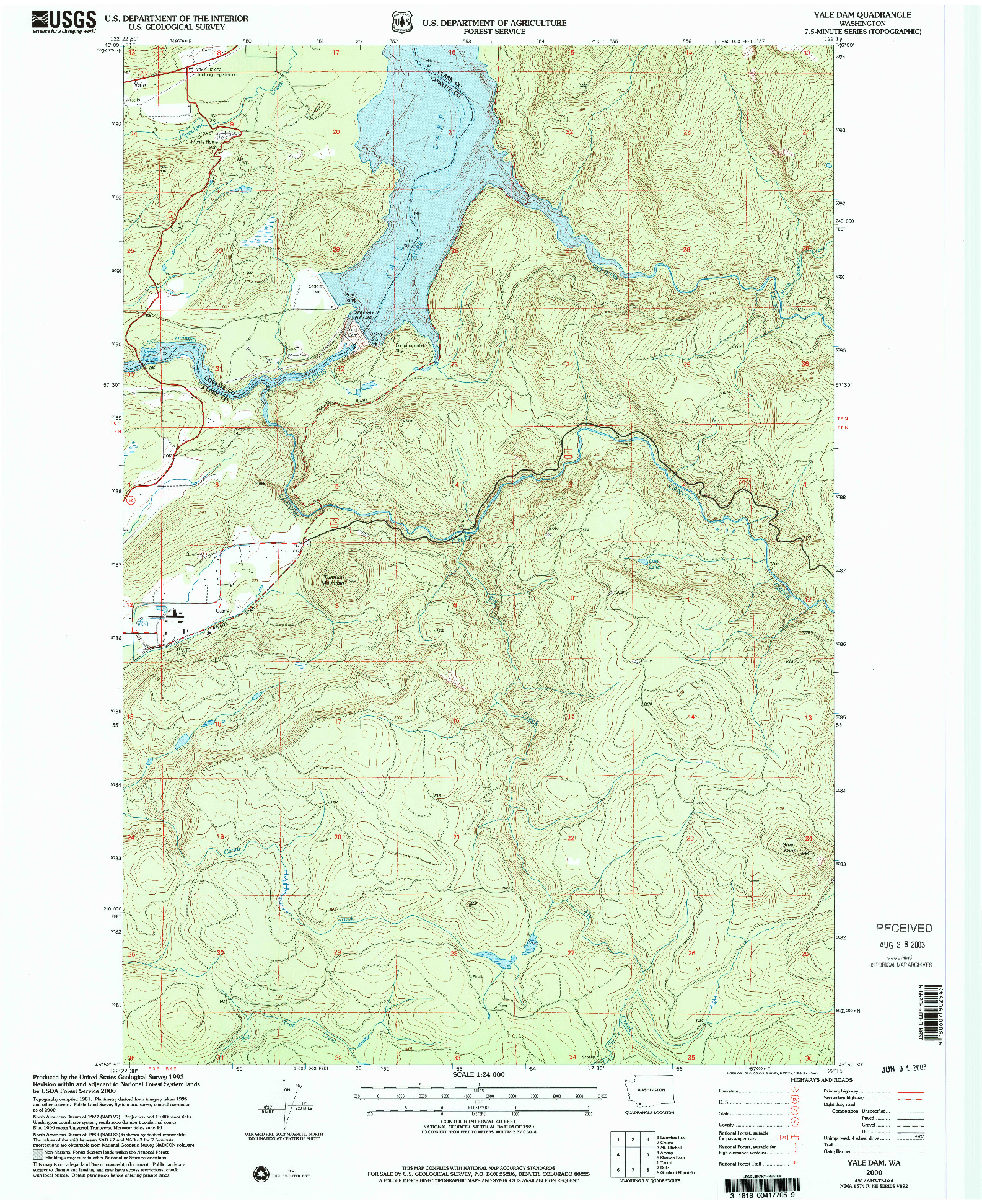 USGS 1:24000-SCALE QUADRANGLE FOR YALE DAM, WA 2000