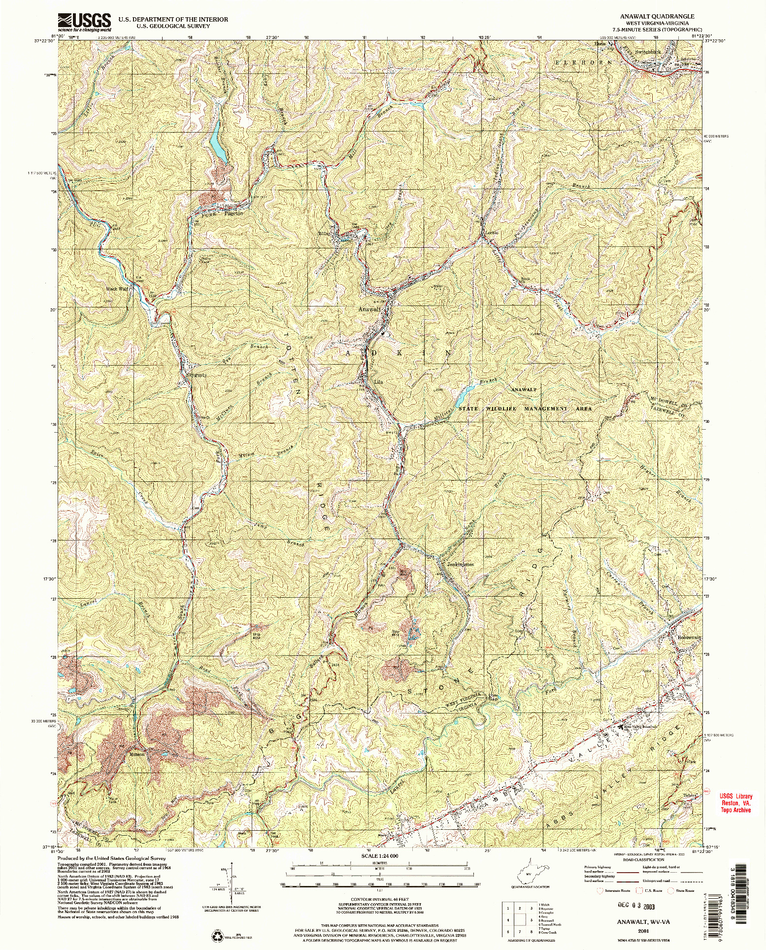 USGS 1:24000-SCALE QUADRANGLE FOR ANAWALT, WV 2001