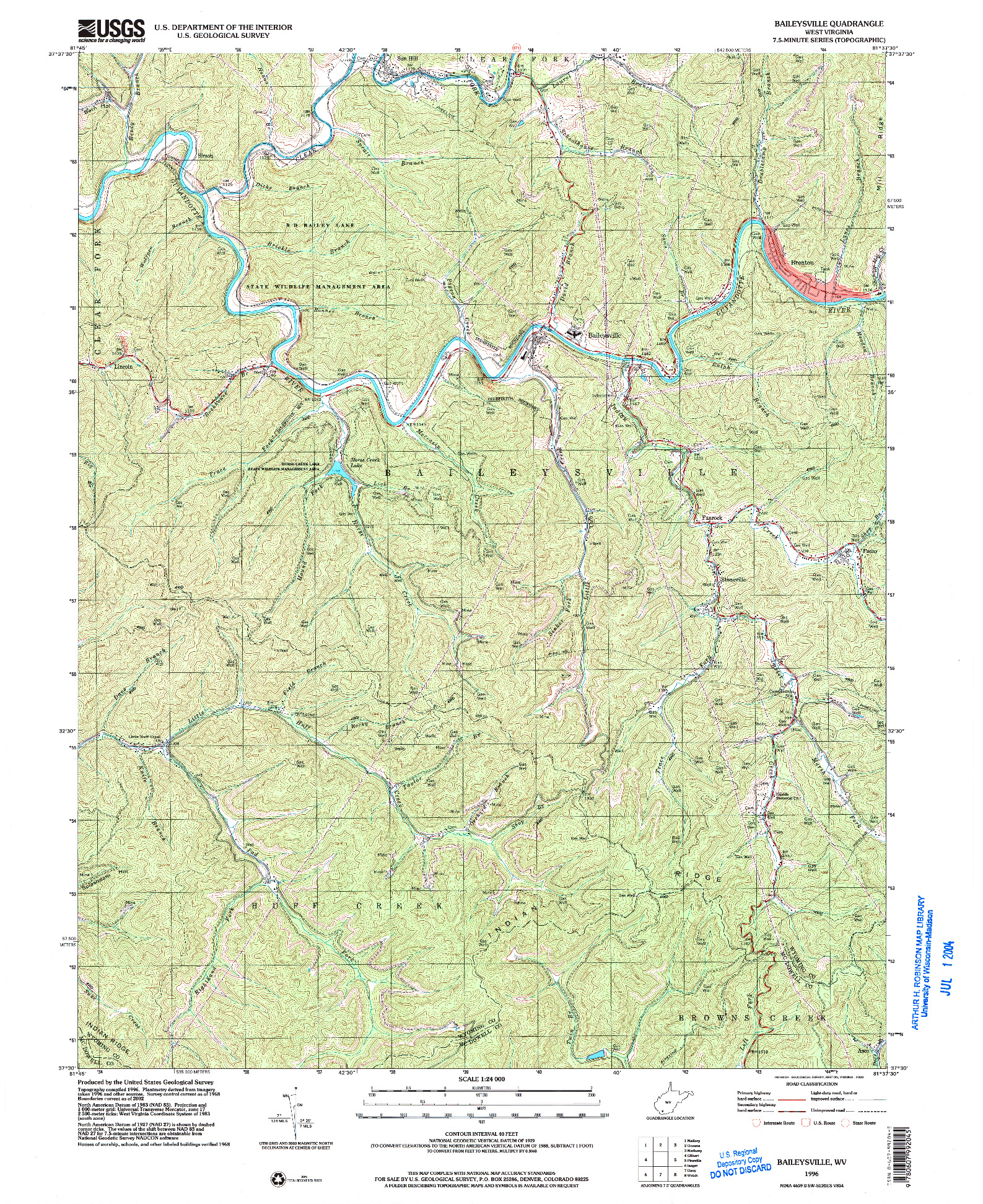 USGS 1:24000-SCALE QUADRANGLE FOR BAILEYSVILLE, WV 1996