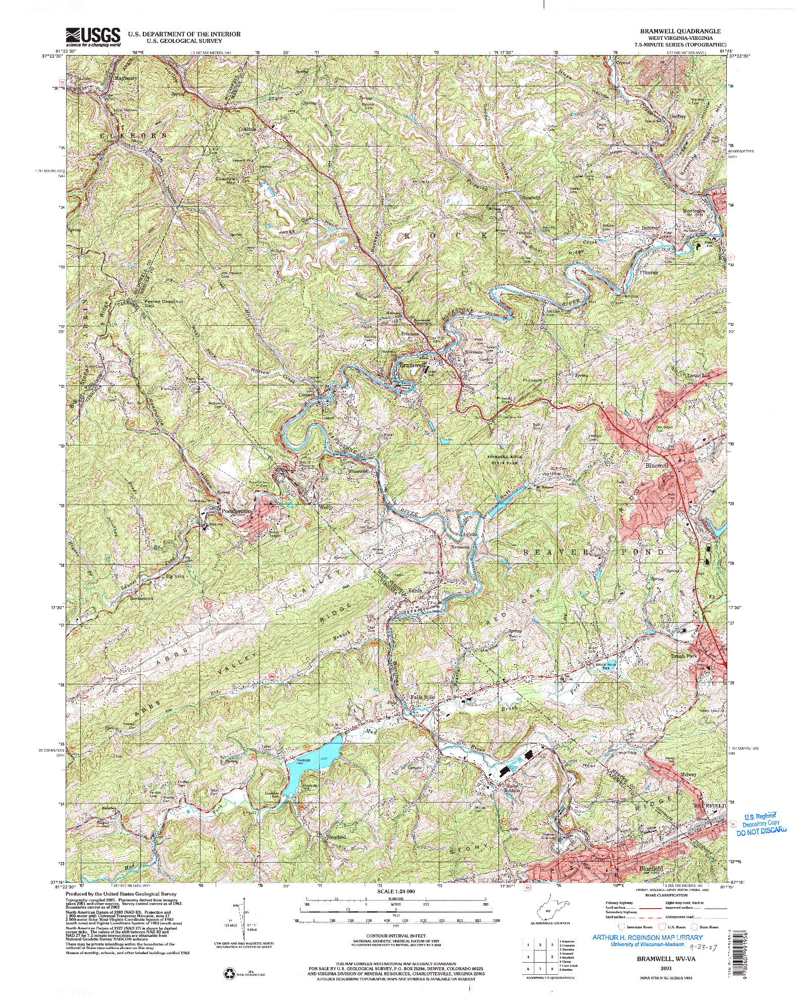 USGS 1:24000-SCALE QUADRANGLE FOR BRAMWELL, WV 2001