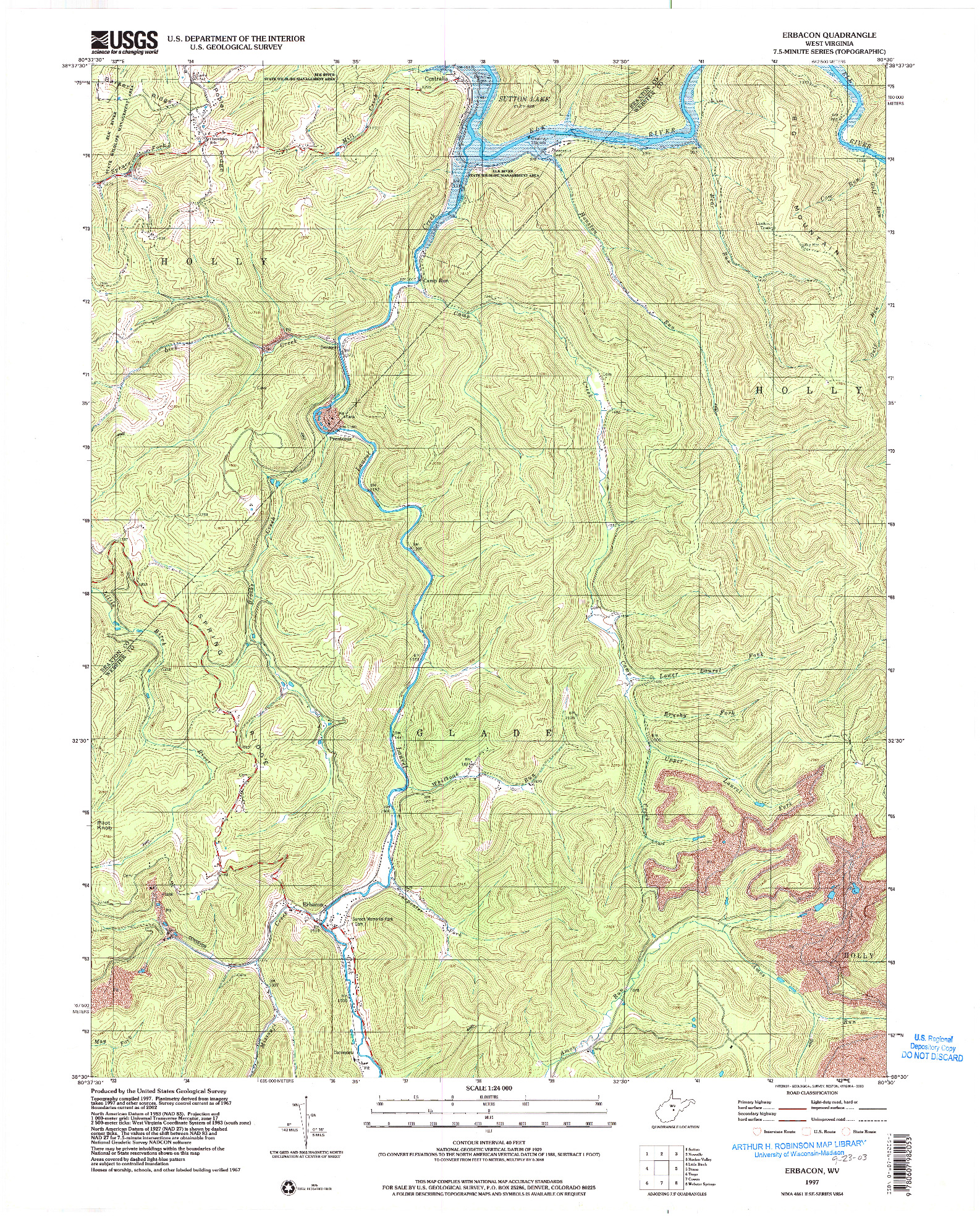 USGS 1:24000-SCALE QUADRANGLE FOR ERBACON, WV 1997