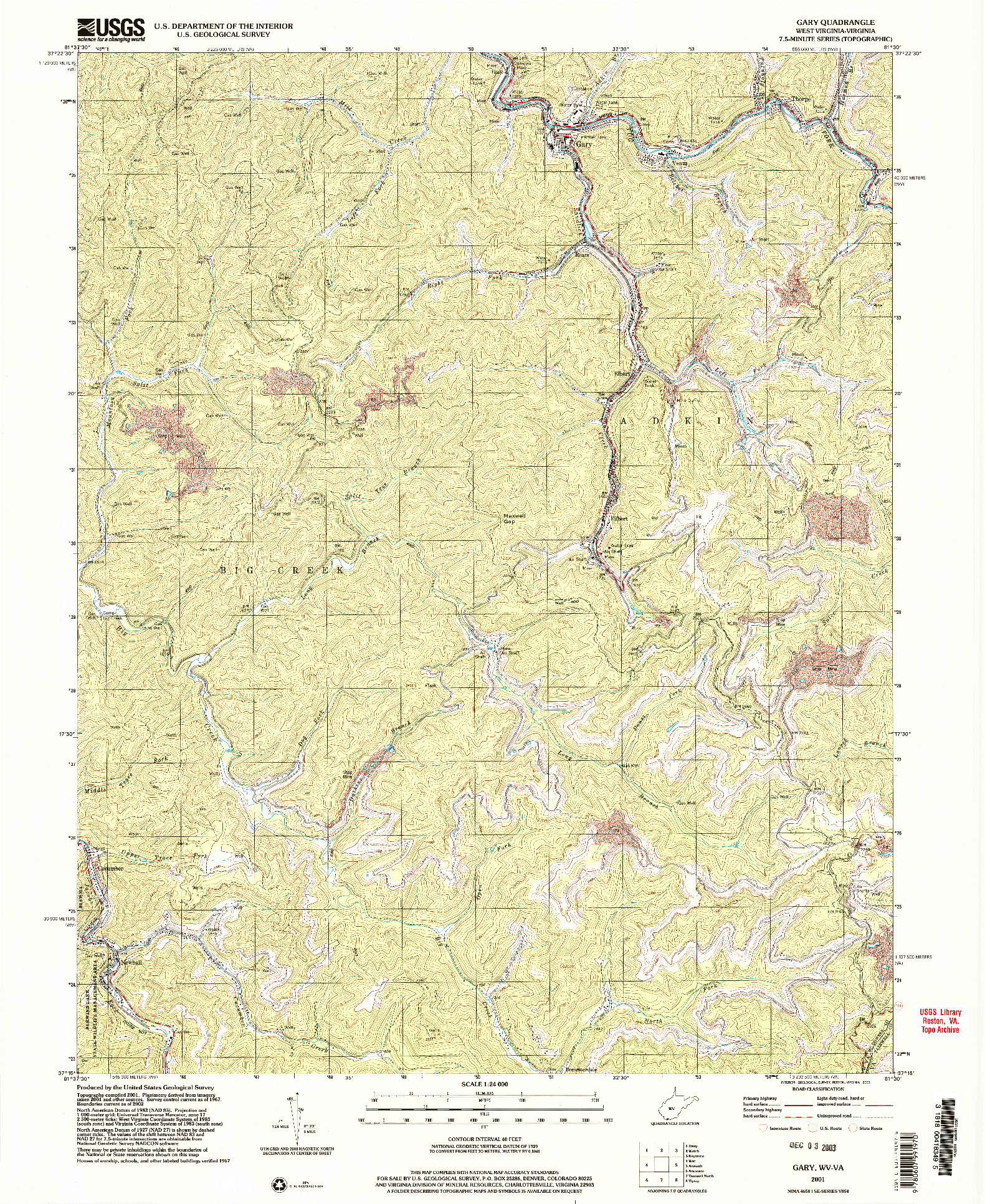 USGS 1:24000-SCALE QUADRANGLE FOR GARY, WV 2001