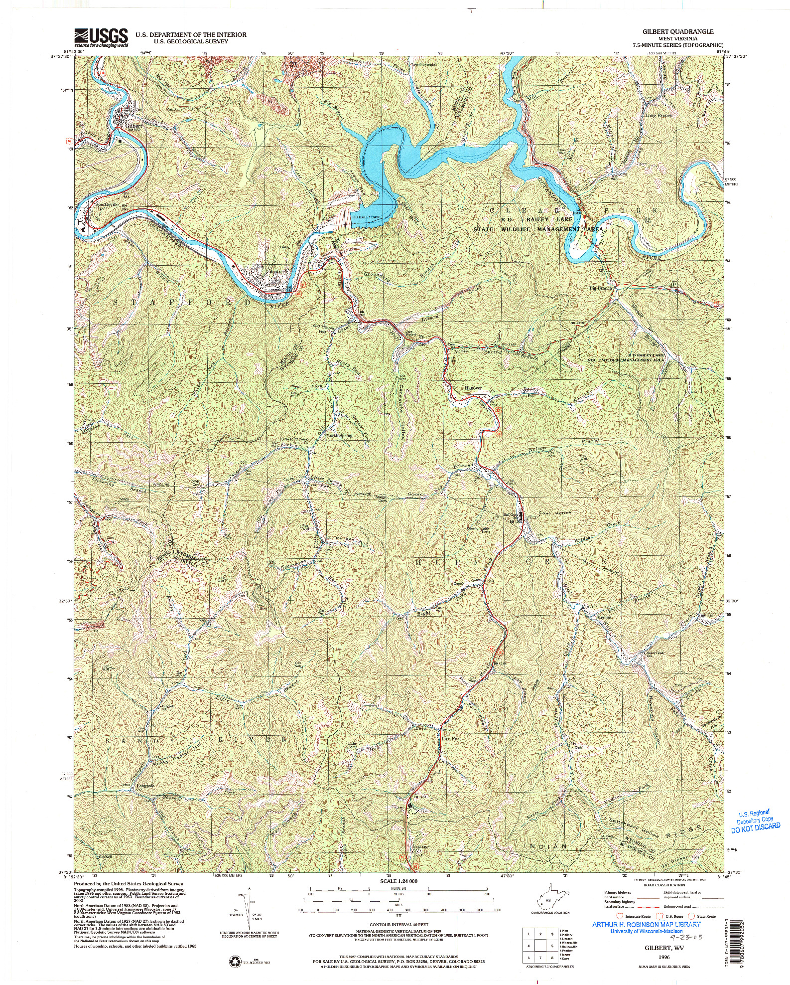 USGS 1:24000-SCALE QUADRANGLE FOR GILBERT, WV 1996