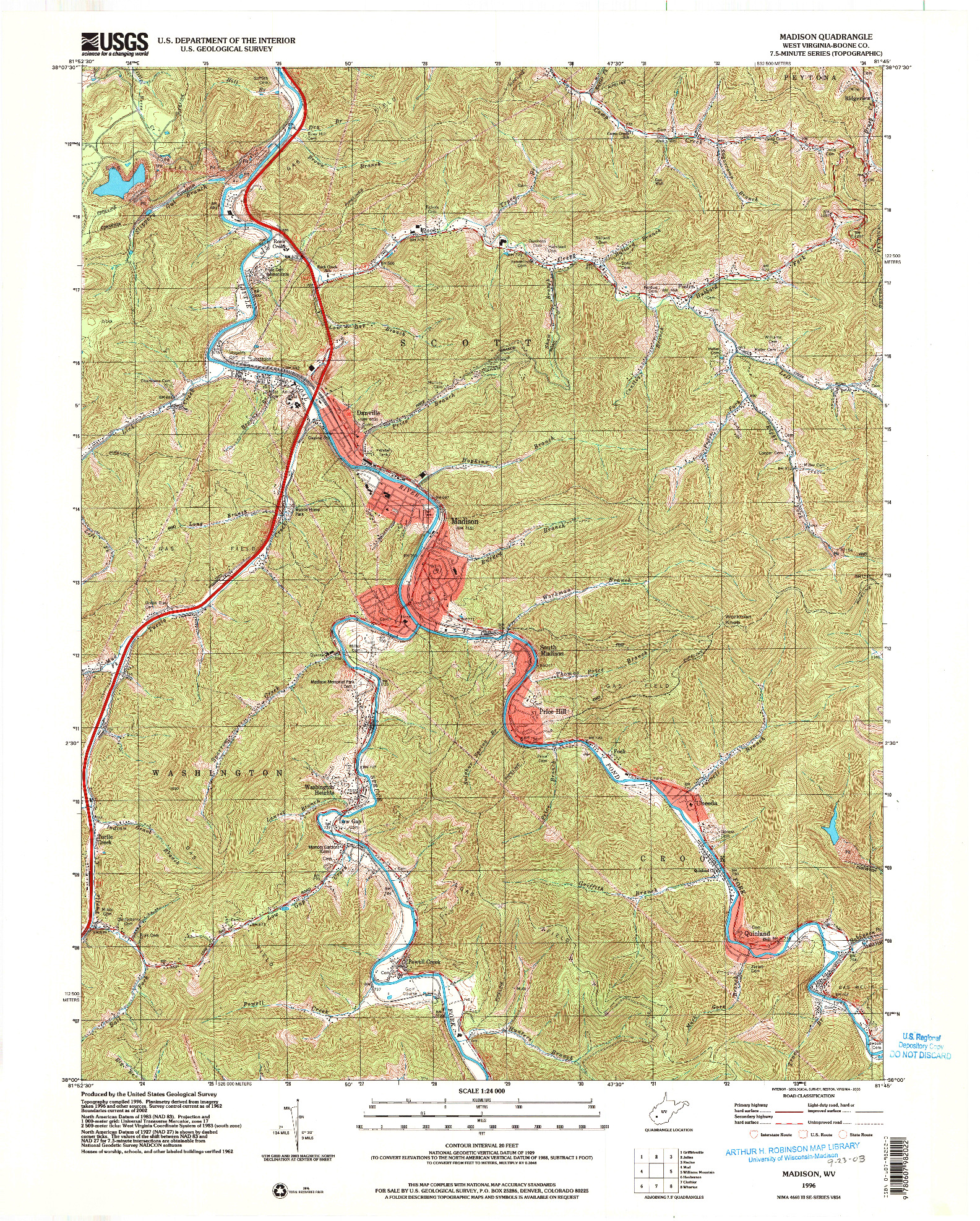 USGS 1:24000-SCALE QUADRANGLE FOR MADISON, WV 1996
