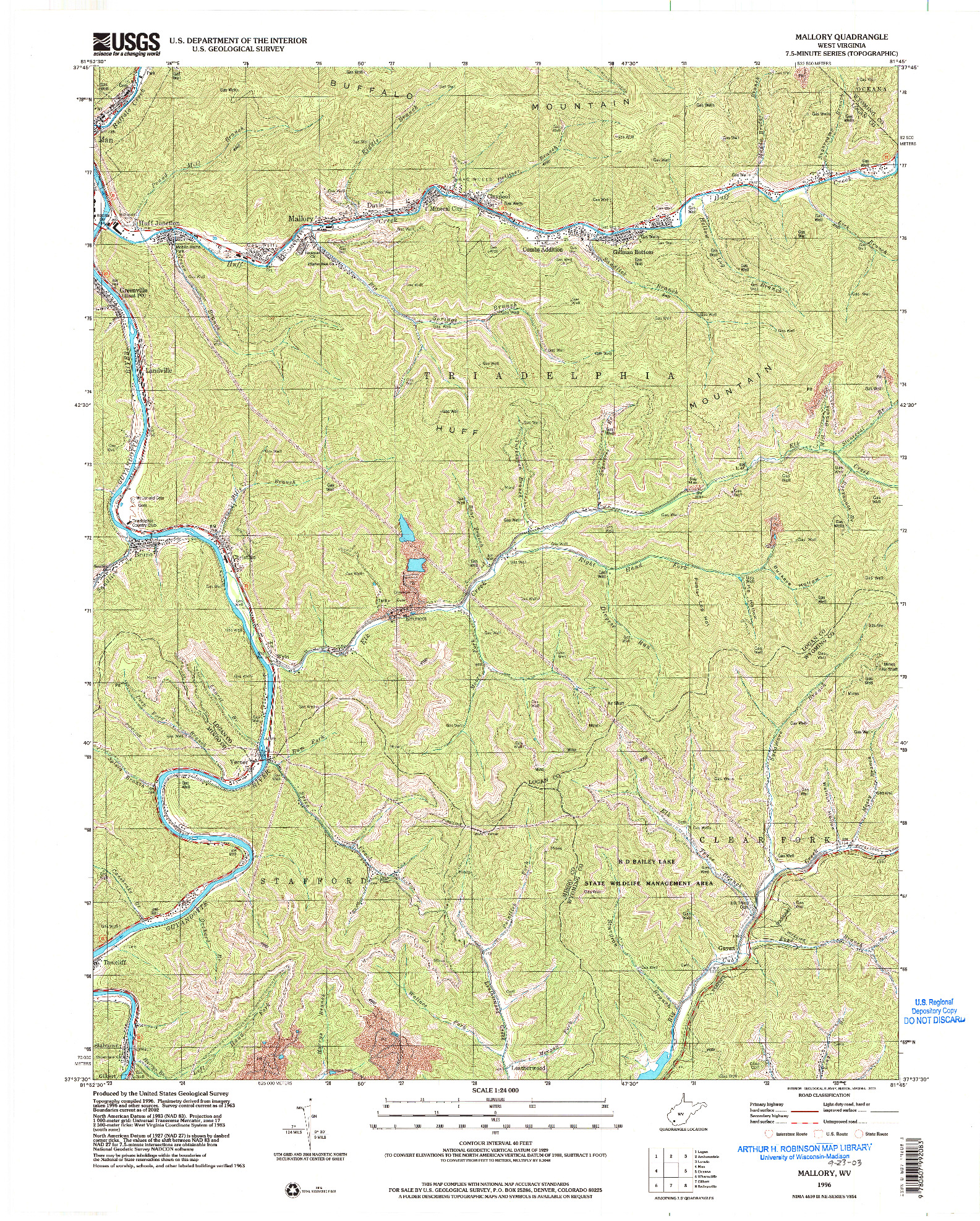 USGS 1:24000-SCALE QUADRANGLE FOR MALLORY, WV 1996