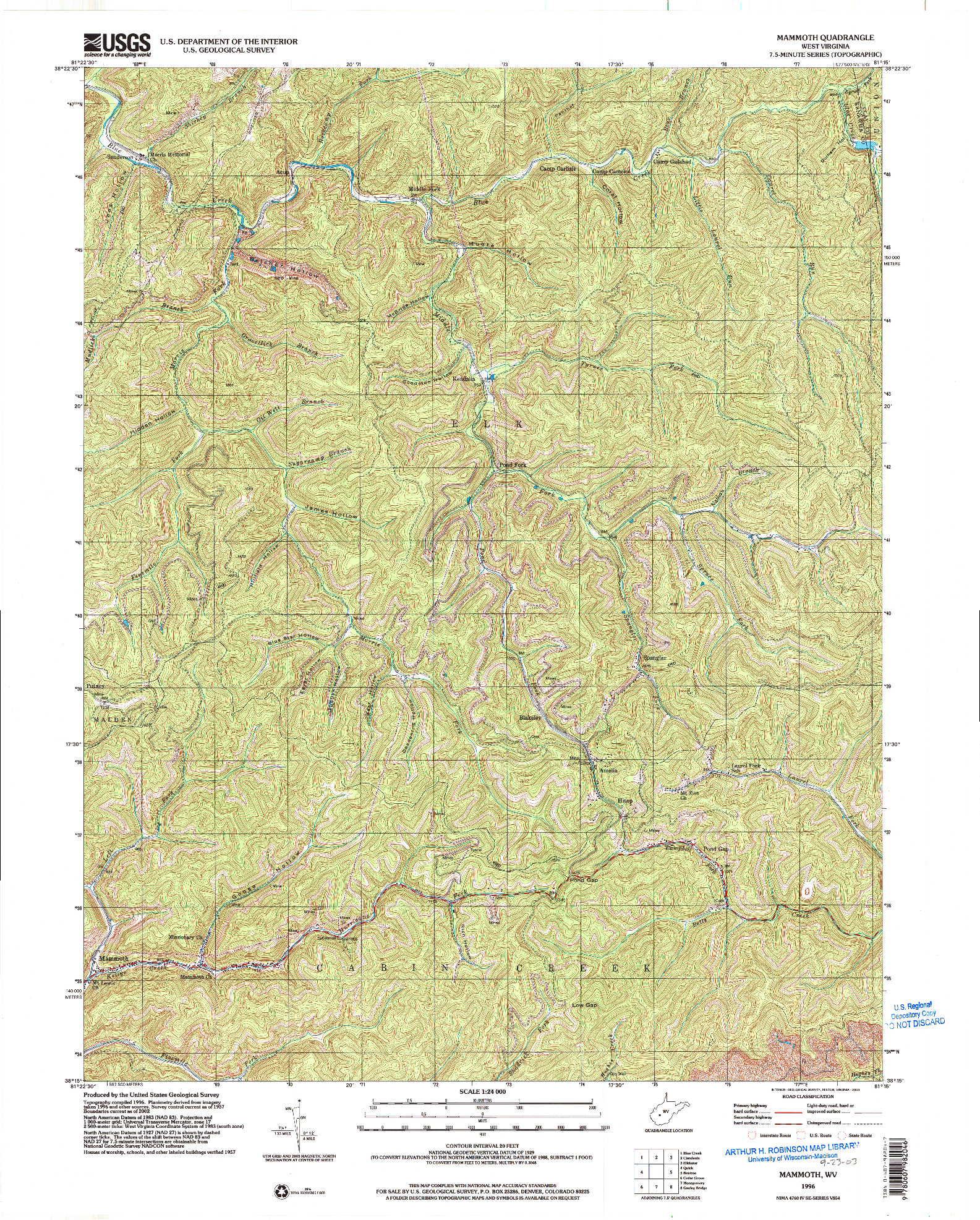 USGS 1:24000-SCALE QUADRANGLE FOR MAMMOTH, WV 1996