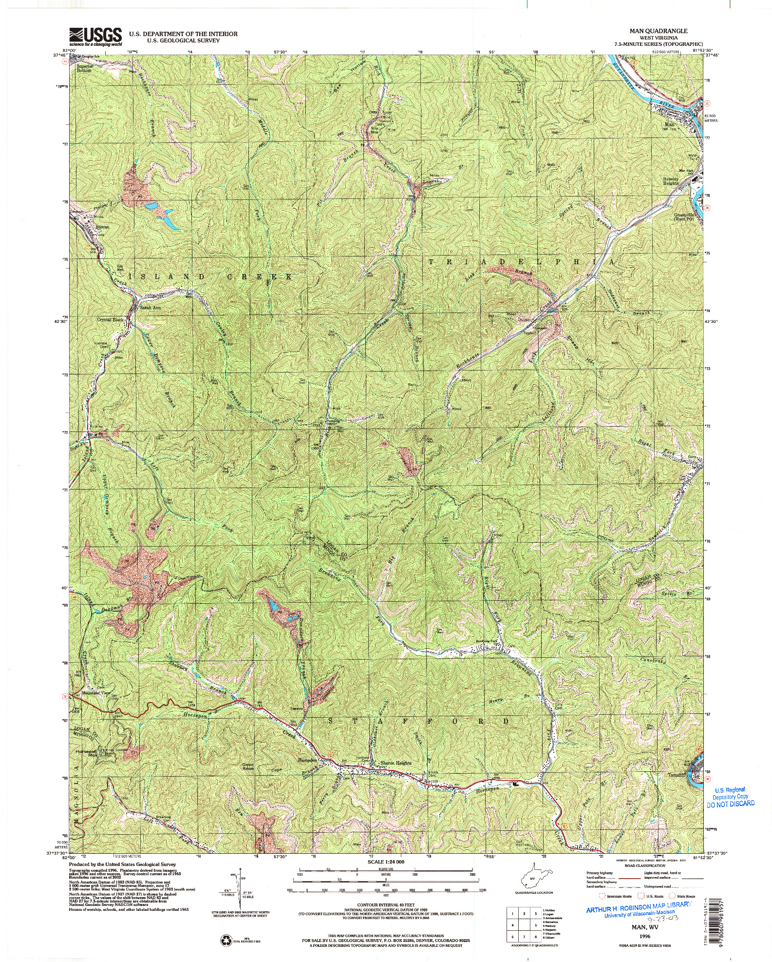 USGS 1:24000-SCALE QUADRANGLE FOR MAN, WV 1996