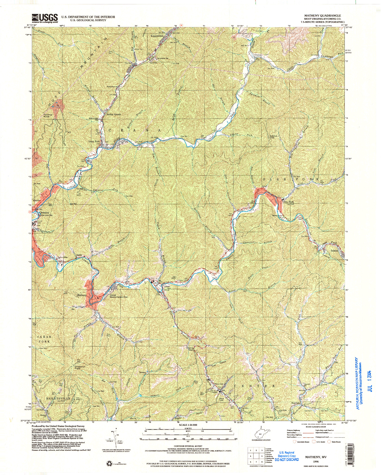 USGS 1:24000-SCALE QUADRANGLE FOR MATHENY, WV 1996