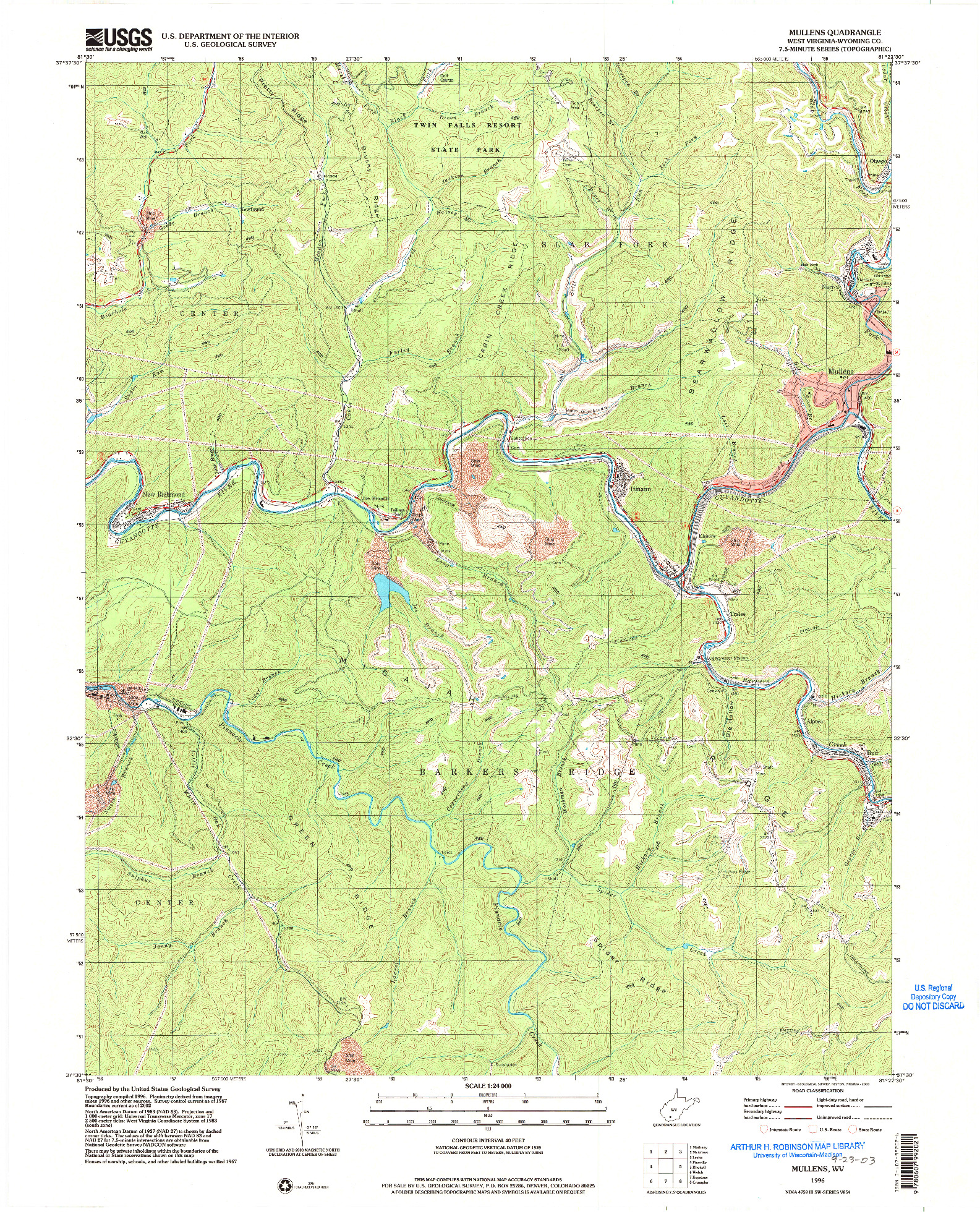 USGS 1:24000-SCALE QUADRANGLE FOR MULLENS, WV 1996