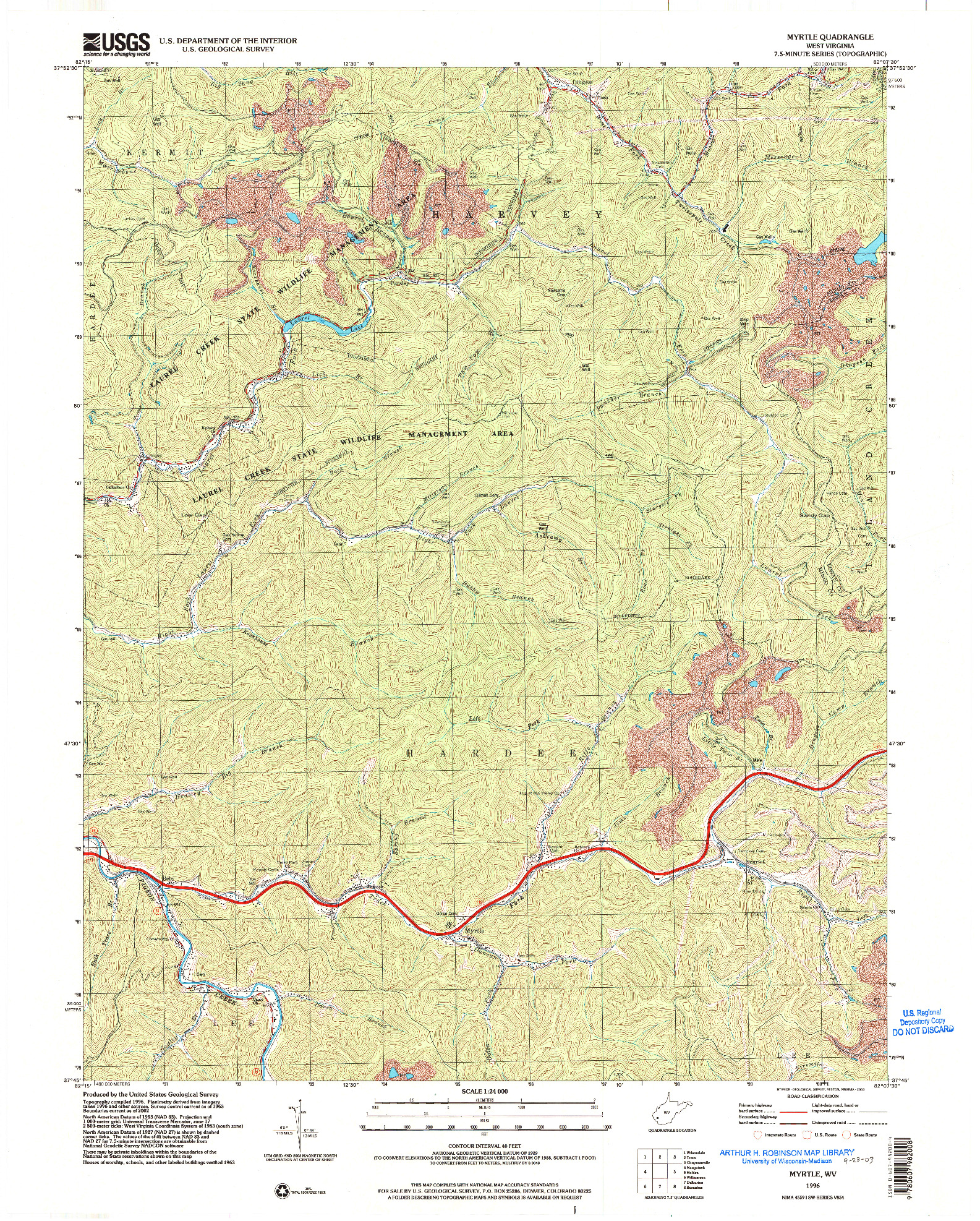 USGS 1:24000-SCALE QUADRANGLE FOR MYRTLE, WV 1996