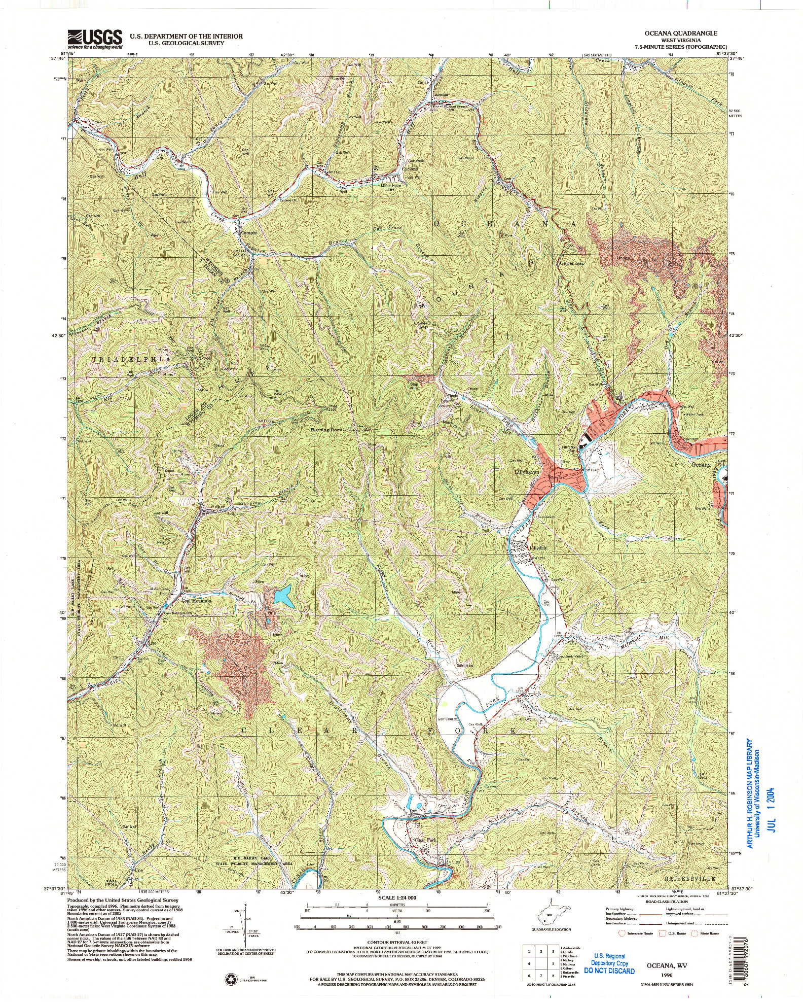 USGS 1:24000-SCALE QUADRANGLE FOR OCEANA, WV 1996