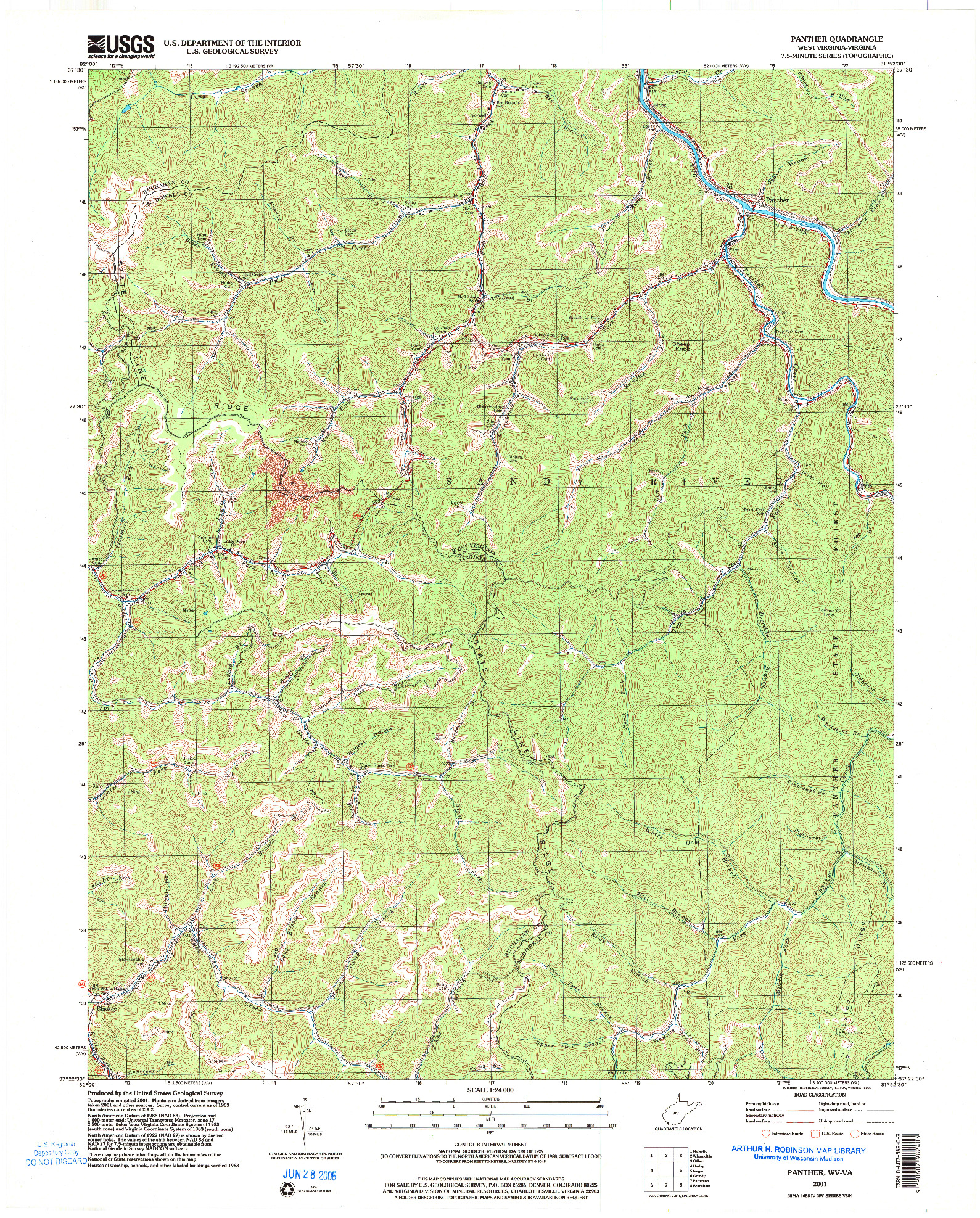 USGS 1:24000-SCALE QUADRANGLE FOR PANTHER, WV 2001