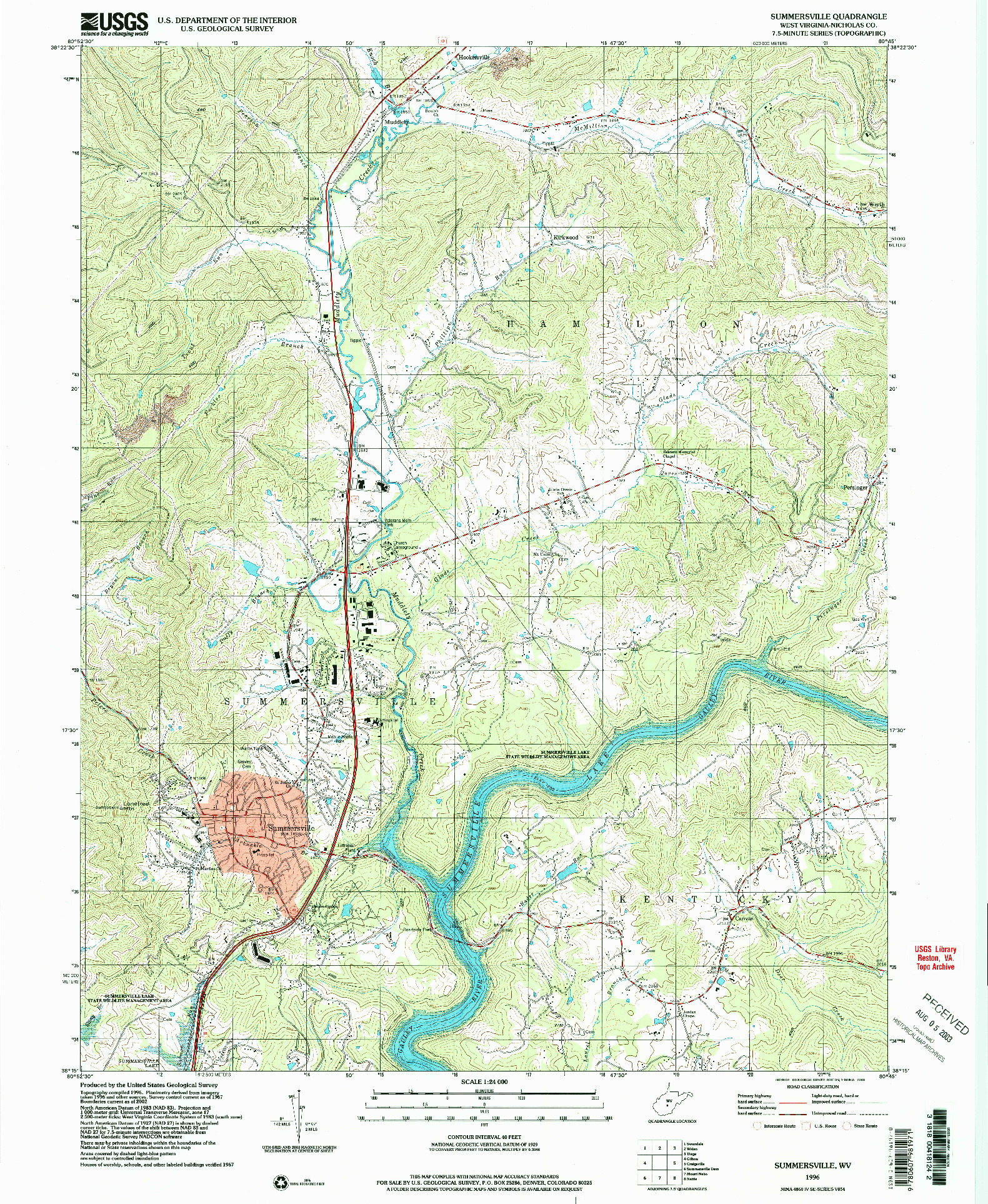 USGS 1:24000-SCALE QUADRANGLE FOR SUMMERSVILLE, WV 1996