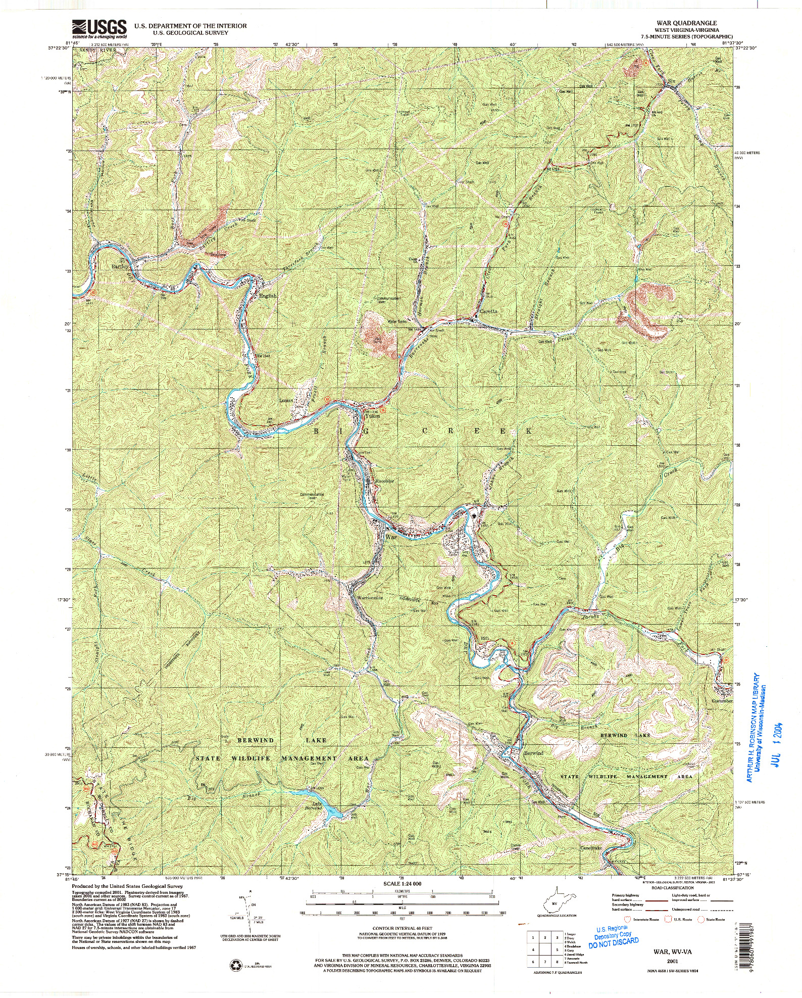 USGS 1:24000-SCALE QUADRANGLE FOR WAR, WV 2001