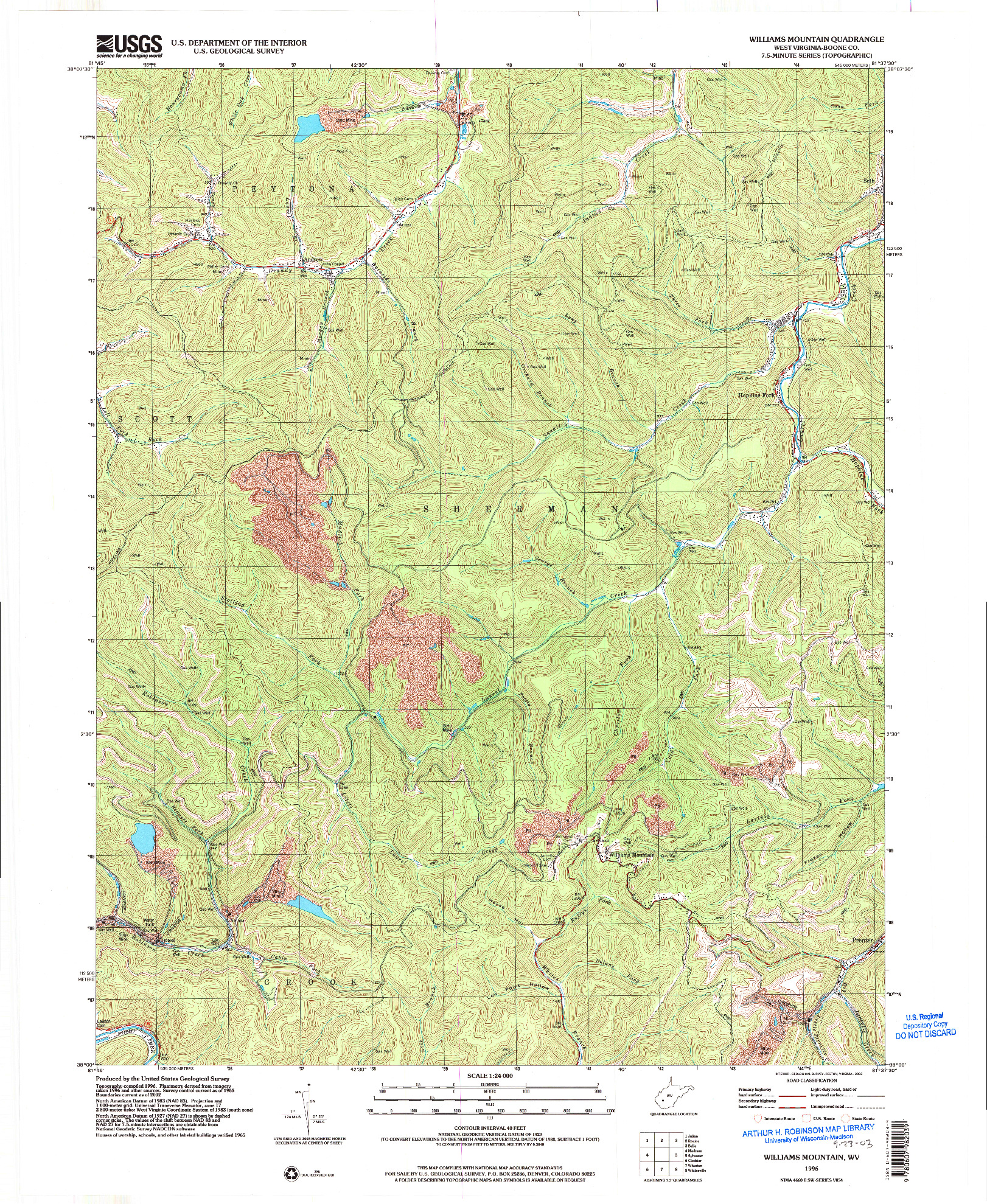 USGS 1:24000-SCALE QUADRANGLE FOR WILLIAMS MOUNTAIN, WV 1996