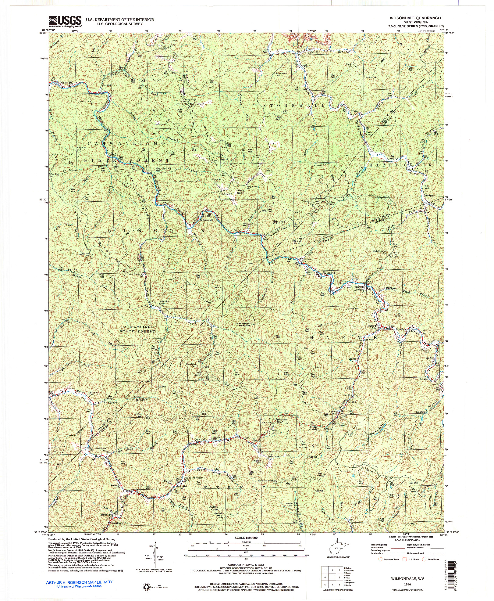 USGS 1:24000-SCALE QUADRANGLE FOR WILSONDALE, WV 1996