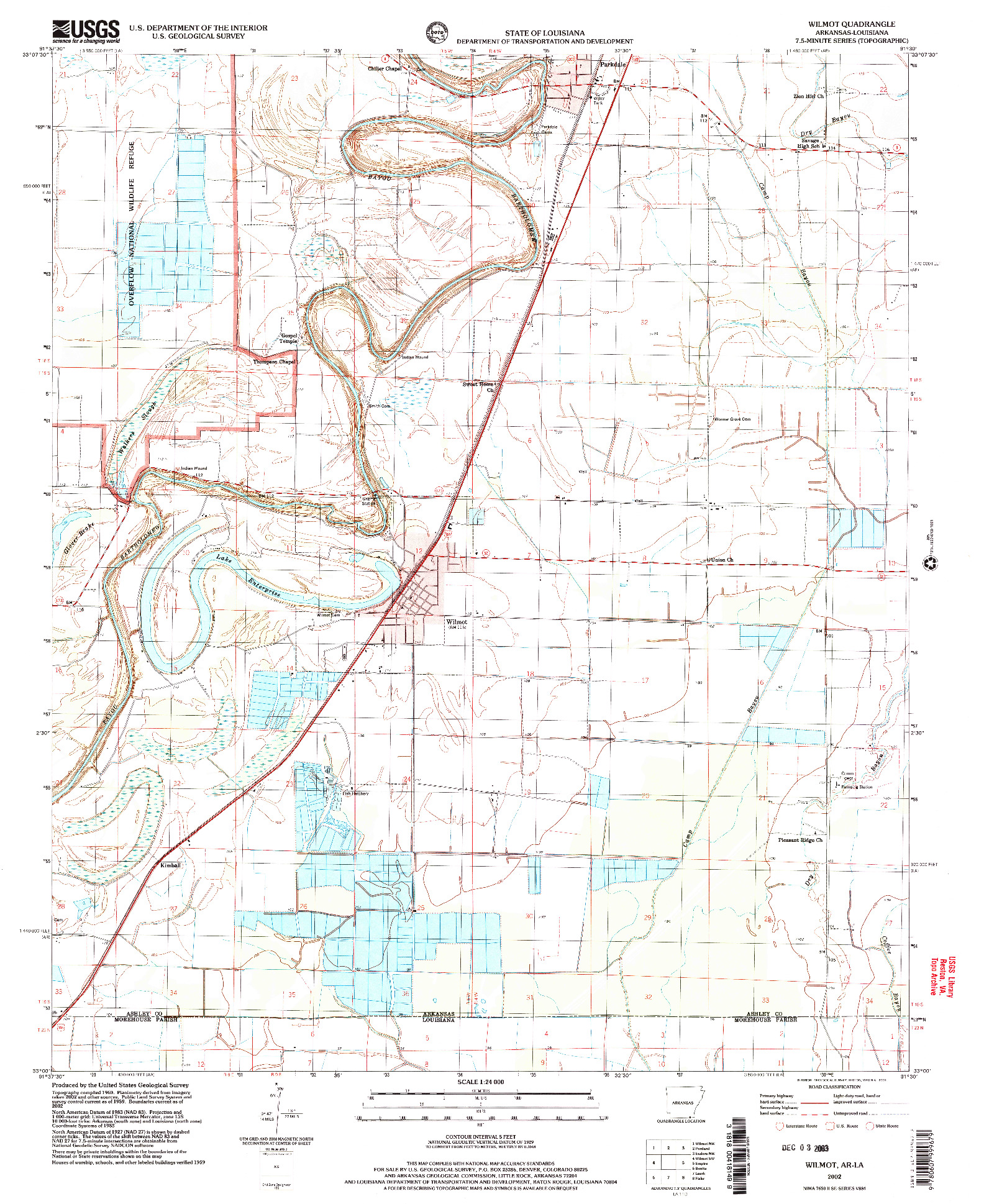 USGS 1:24000-SCALE QUADRANGLE FOR WILMOT, AR 2002