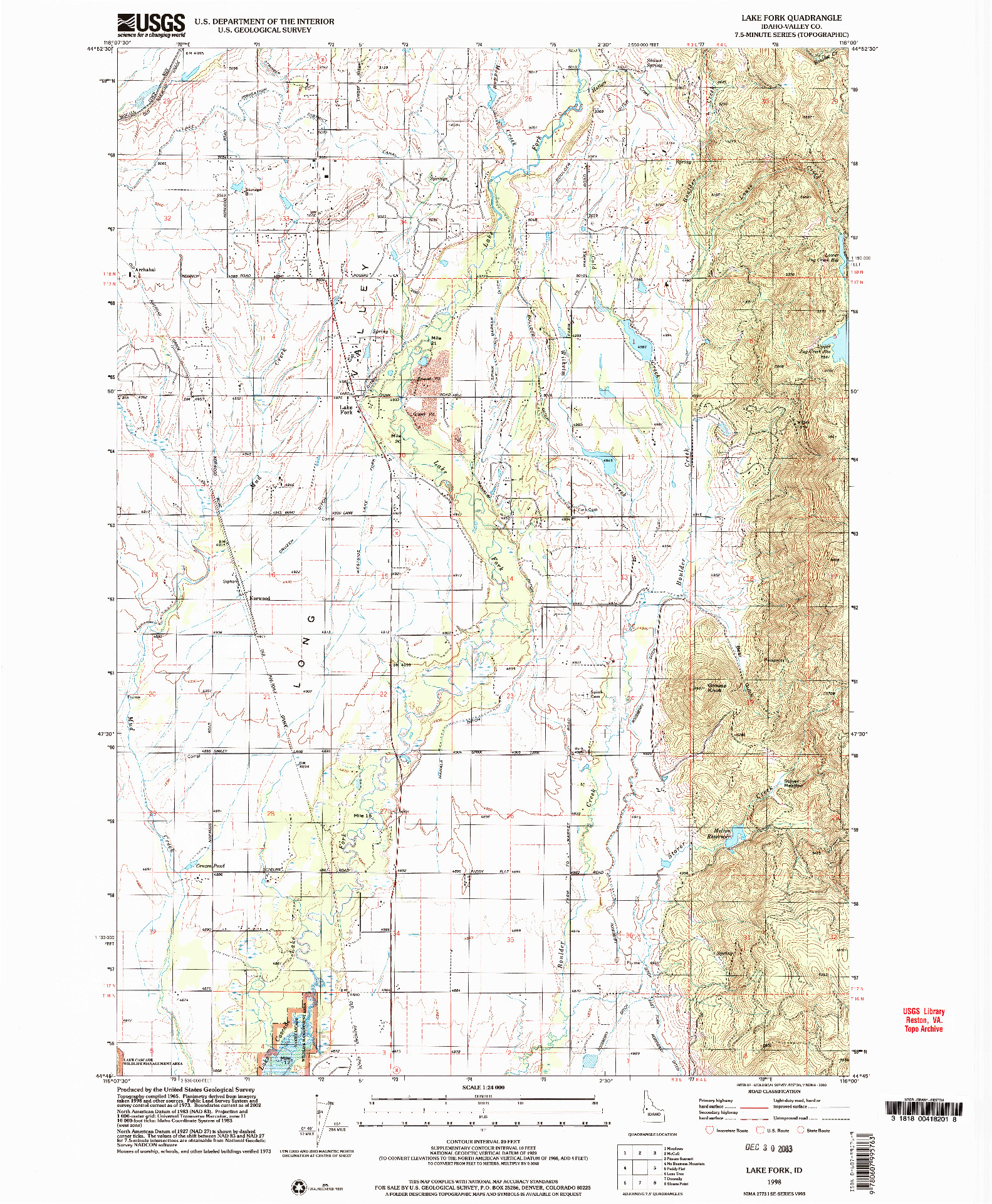 USGS 1:24000-SCALE QUADRANGLE FOR LAKE FORK, ID 1998