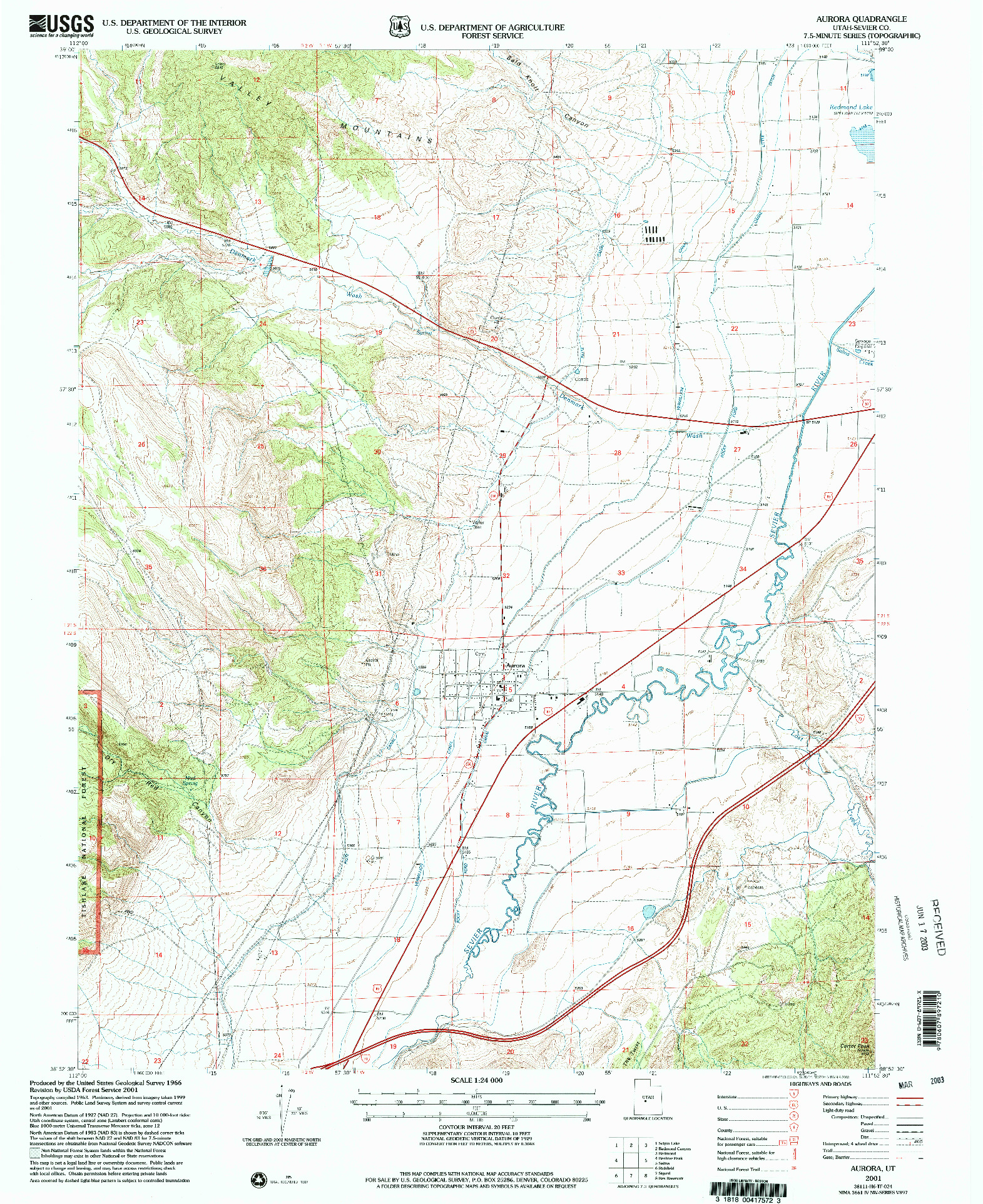 USGS 1:24000-SCALE QUADRANGLE FOR AURORA, UT 2001