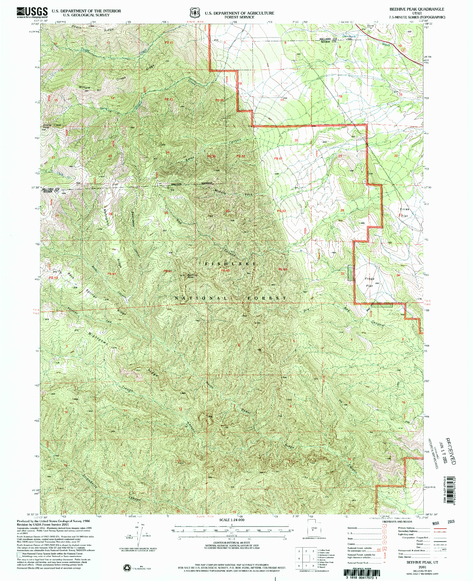 USGS 1:24000-SCALE QUADRANGLE FOR BEEHIVE PEAK, UT 2001