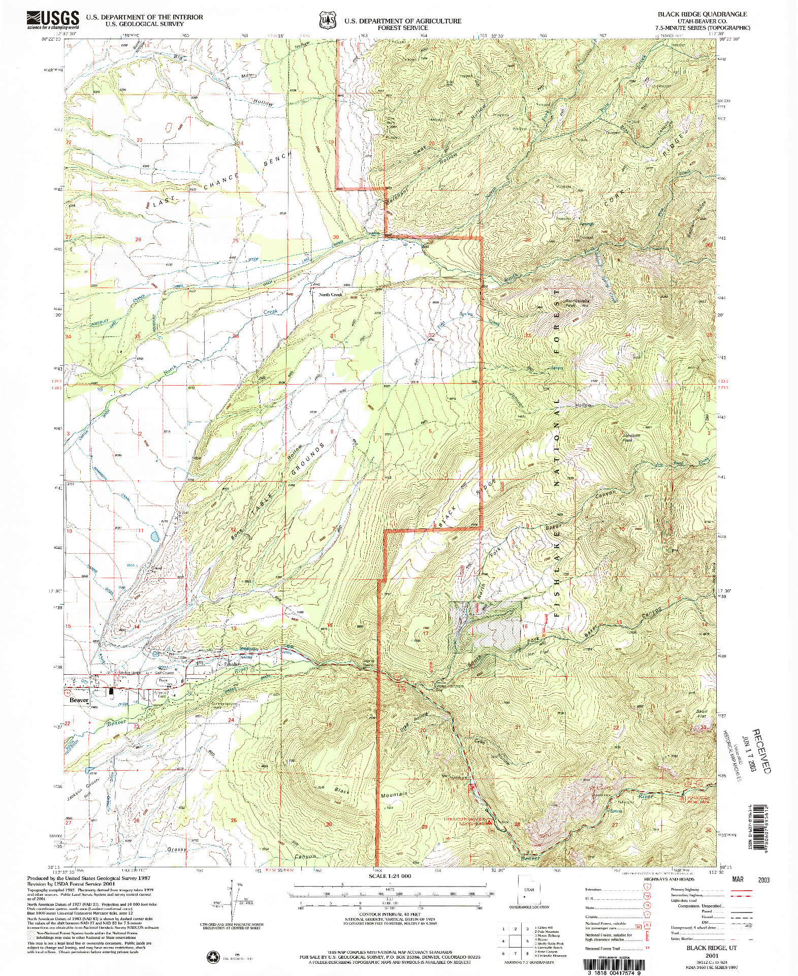 USGS 1:24000-SCALE QUADRANGLE FOR BLACK RIDGE, UT 2001