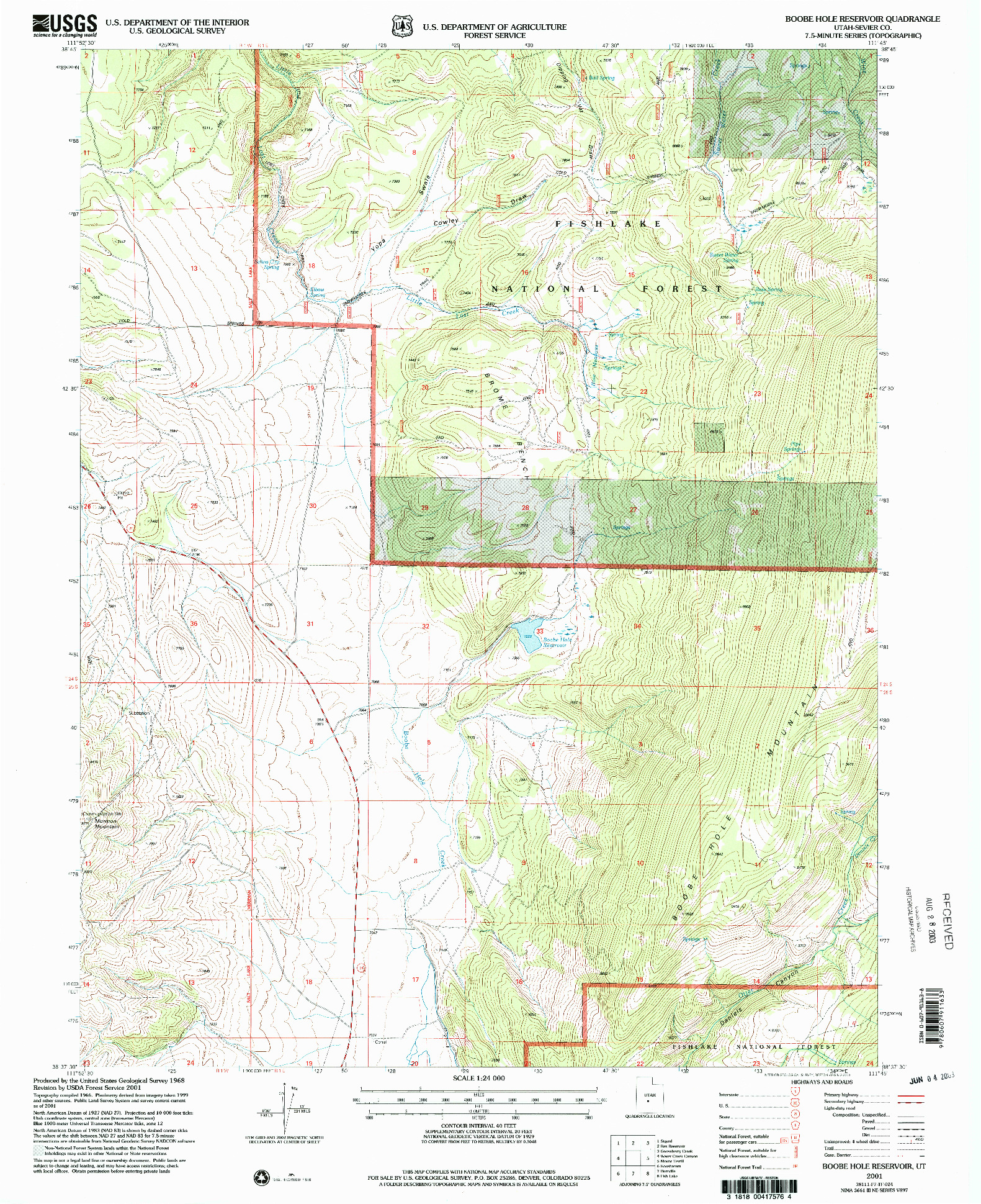 USGS 1:24000-SCALE QUADRANGLE FOR BOOBE HOLE RESERVOIR, UT 2001