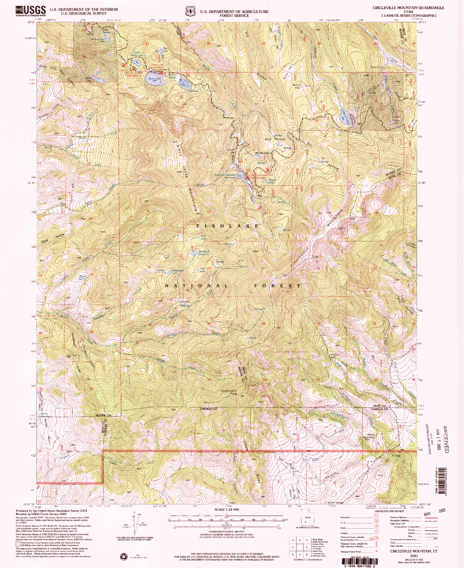 USGS 1:24000-SCALE QUADRANGLE FOR CIRCLEVILLE MOUNTAIN, UT 2001