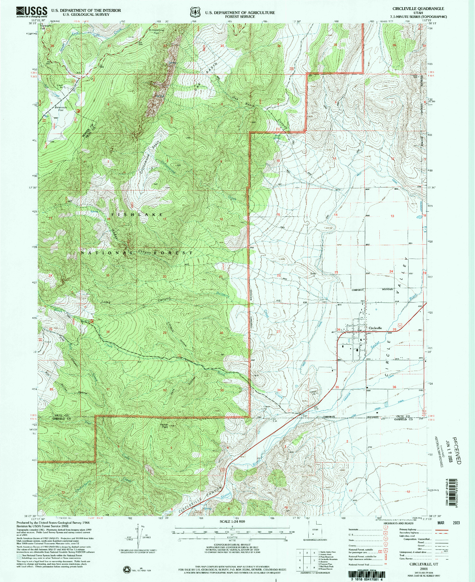 USGS 1:24000-SCALE QUADRANGLE FOR CIRCLEVILLE, UT 2001