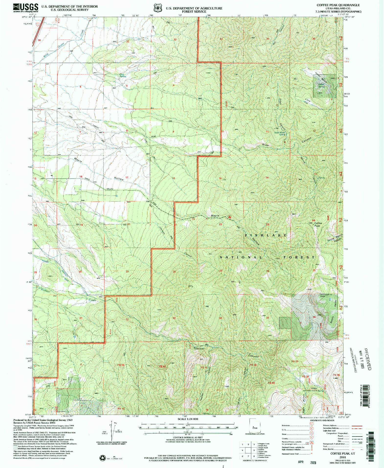 USGS 1:24000-SCALE QUADRANGLE FOR COFFEE PEAK, UT 2001