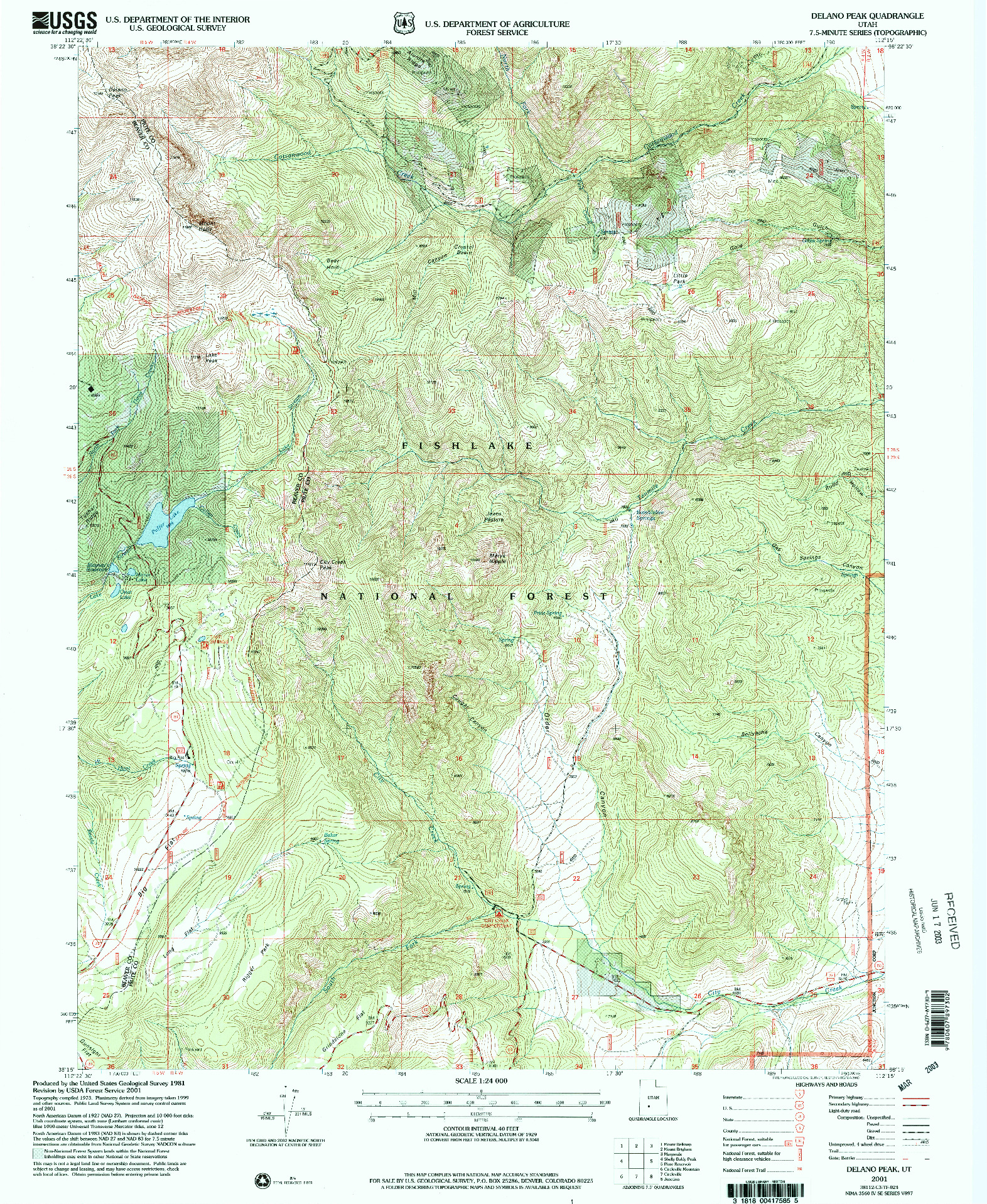 USGS 1:24000-SCALE QUADRANGLE FOR DELANO PEAK, UT 2001