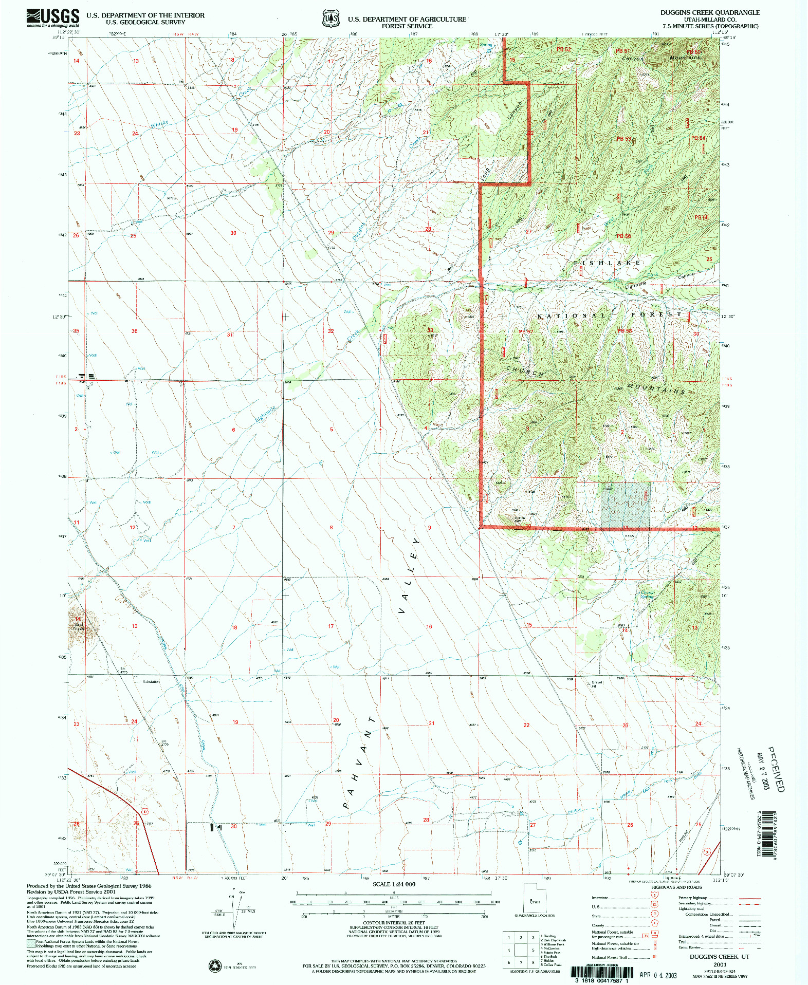 USGS 1:24000-SCALE QUADRANGLE FOR DUGGINS CREEK, UT 2001