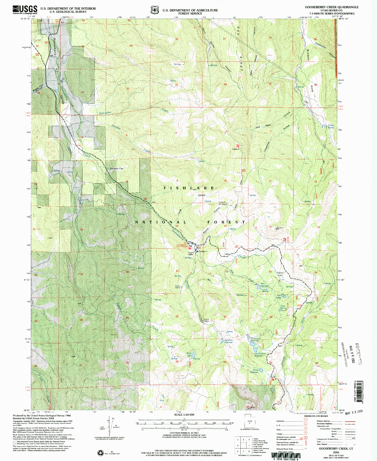 USGS 1:24000-SCALE QUADRANGLE FOR GOOSEBERRY CREEK, UT 2001