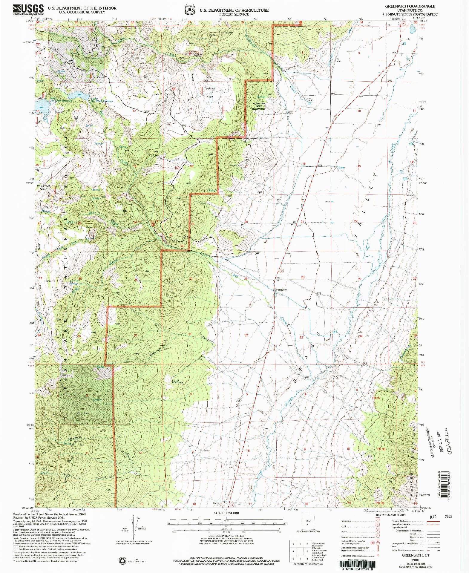 USGS 1:24000-SCALE QUADRANGLE FOR GREENWICH, UT 2001