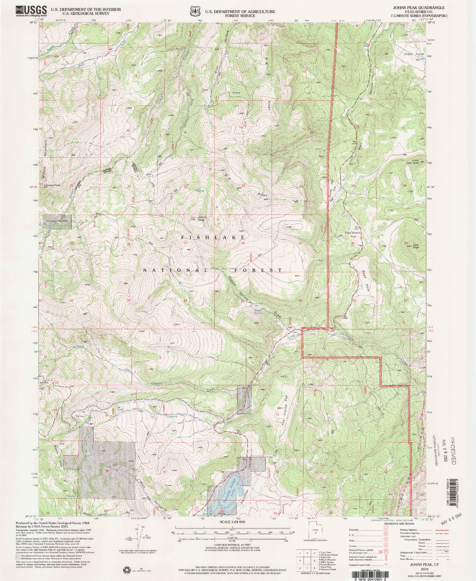 USGS 1:24000-SCALE QUADRANGLE FOR JOHNS PEAK, UT 2001
