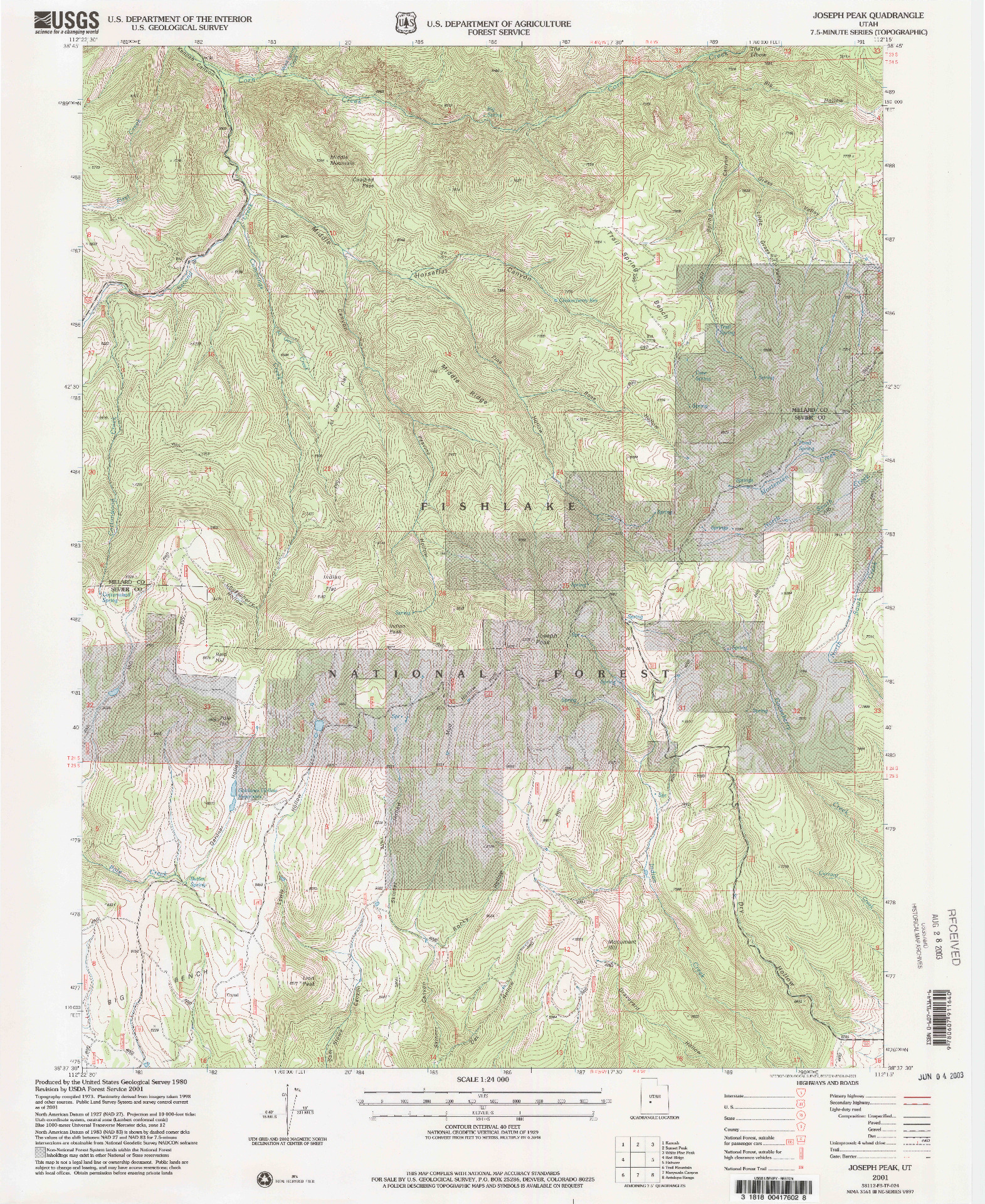 USGS 1:24000-SCALE QUADRANGLE FOR JOSEPH PEAK, UT 2001