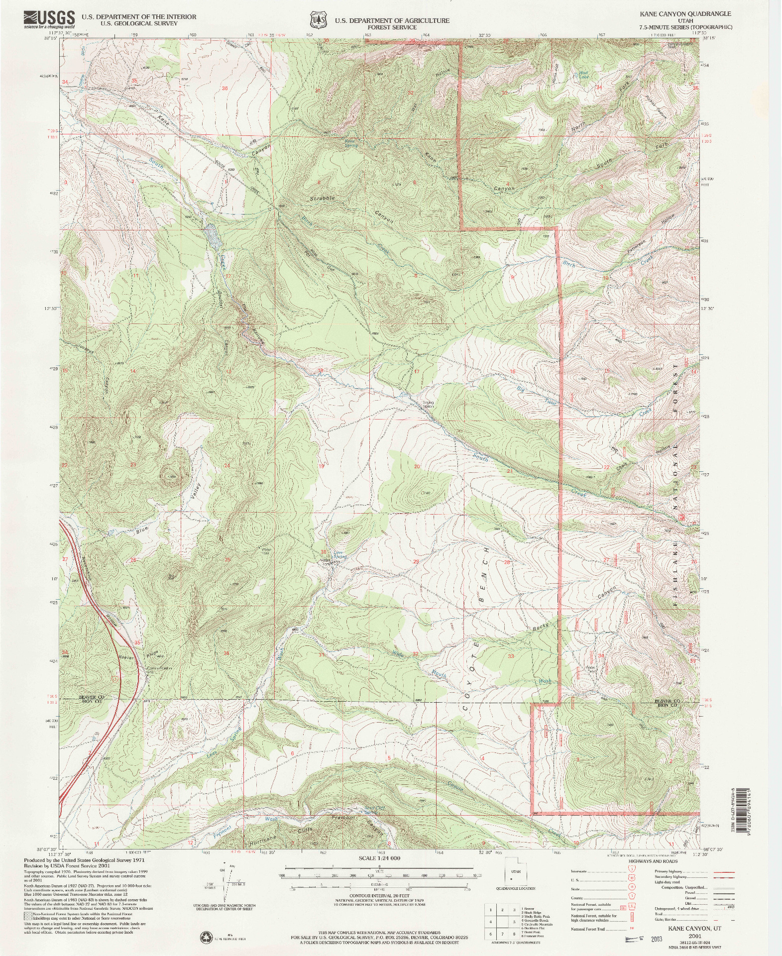 USGS 1:24000-SCALE QUADRANGLE FOR KANE CANYON, UT 2001