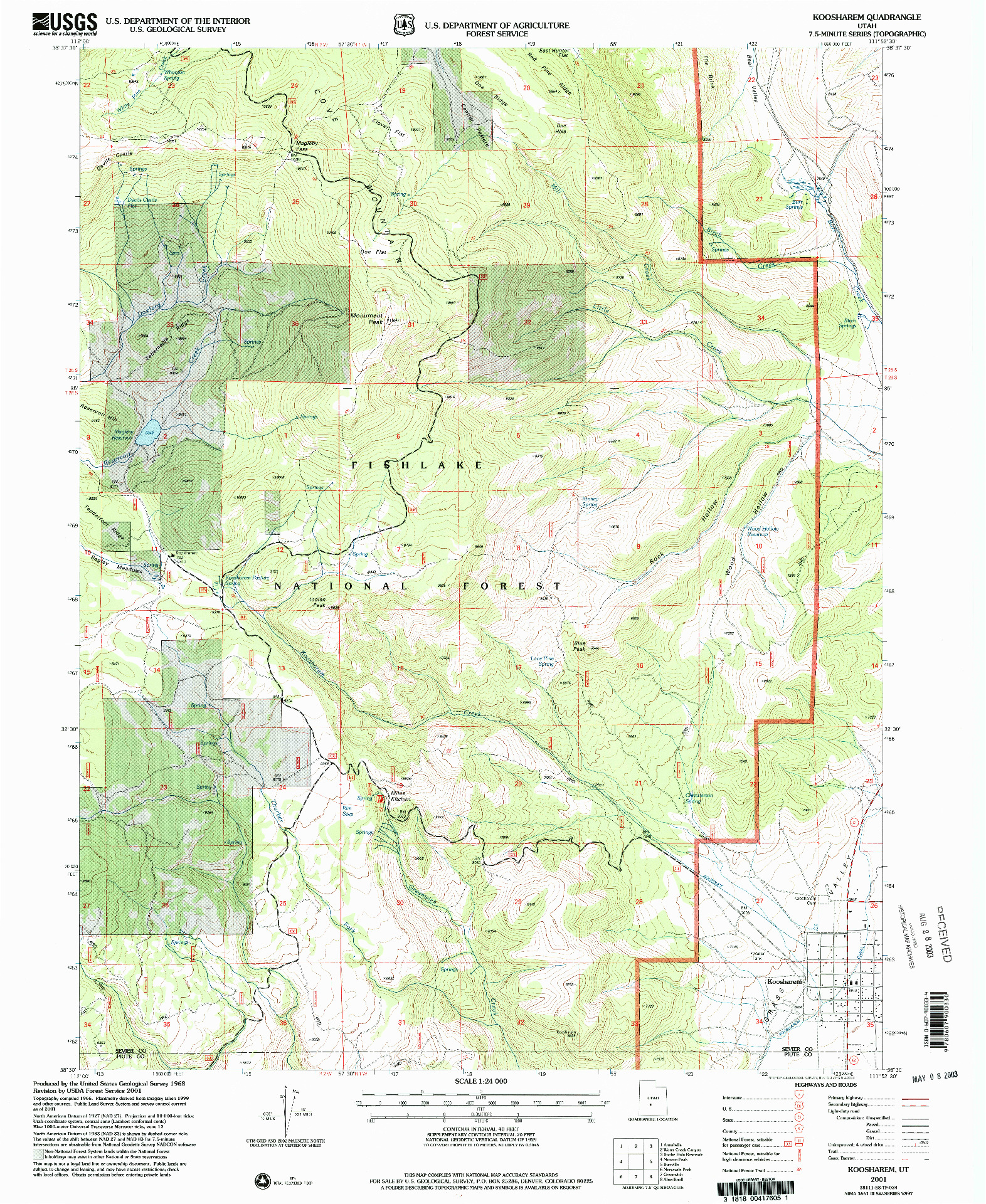 USGS 1:24000-SCALE QUADRANGLE FOR KOOSHAREM, UT 2001