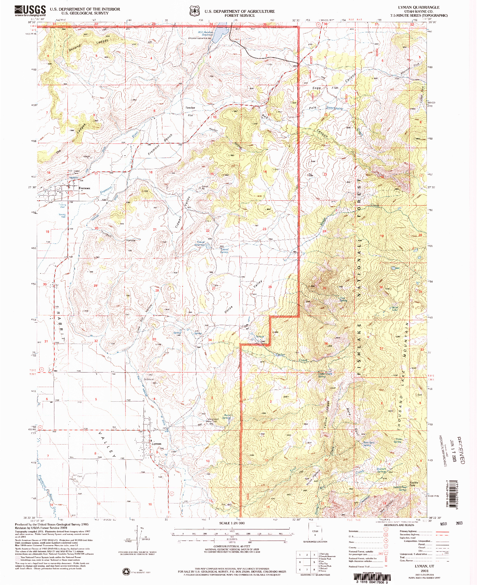 USGS 1:24000-SCALE QUADRANGLE FOR LYMAN, UT 2001