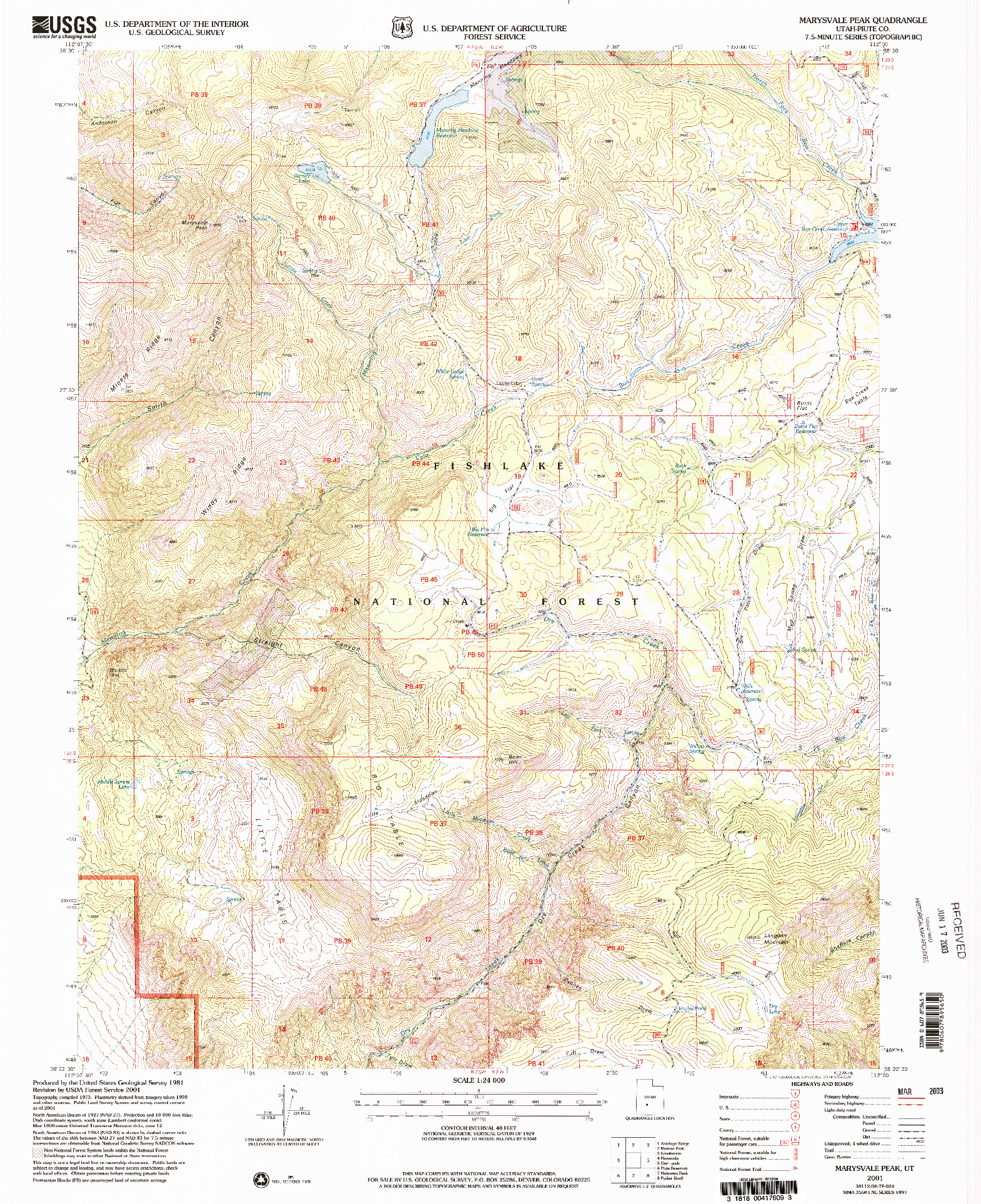 USGS 1:24000-SCALE QUADRANGLE FOR MARYSVALE PEAK, UT 2001