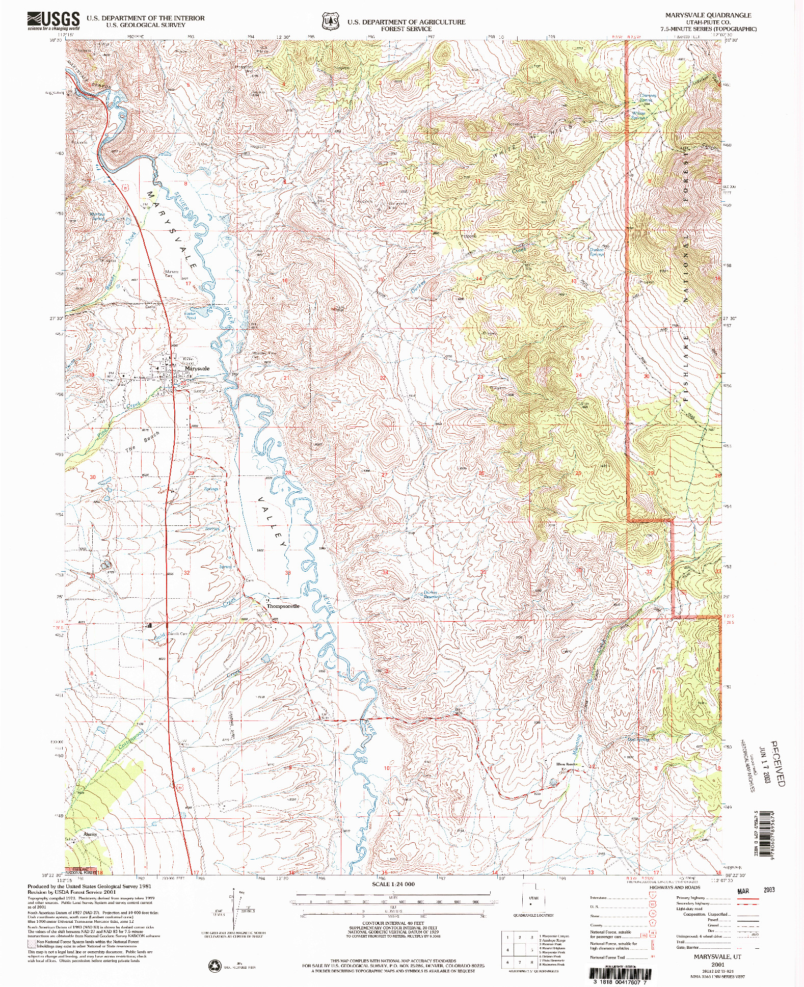 USGS 1:24000-SCALE QUADRANGLE FOR MARYSVALE, UT 2001