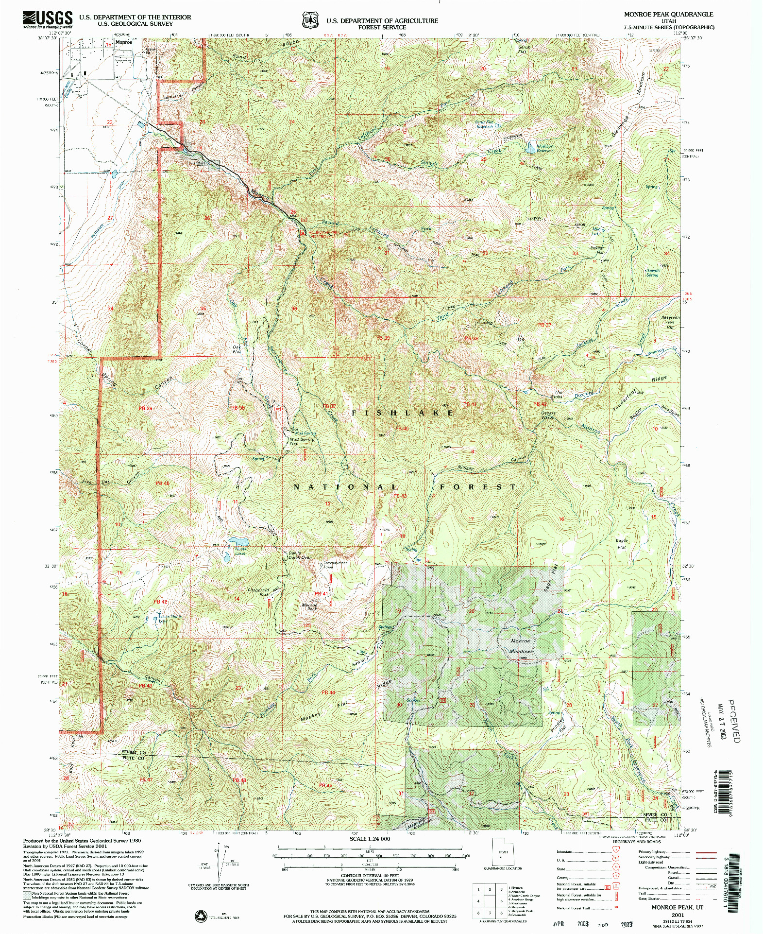 USGS 1:24000-SCALE QUADRANGLE FOR MONROE PEAK, UT 2001