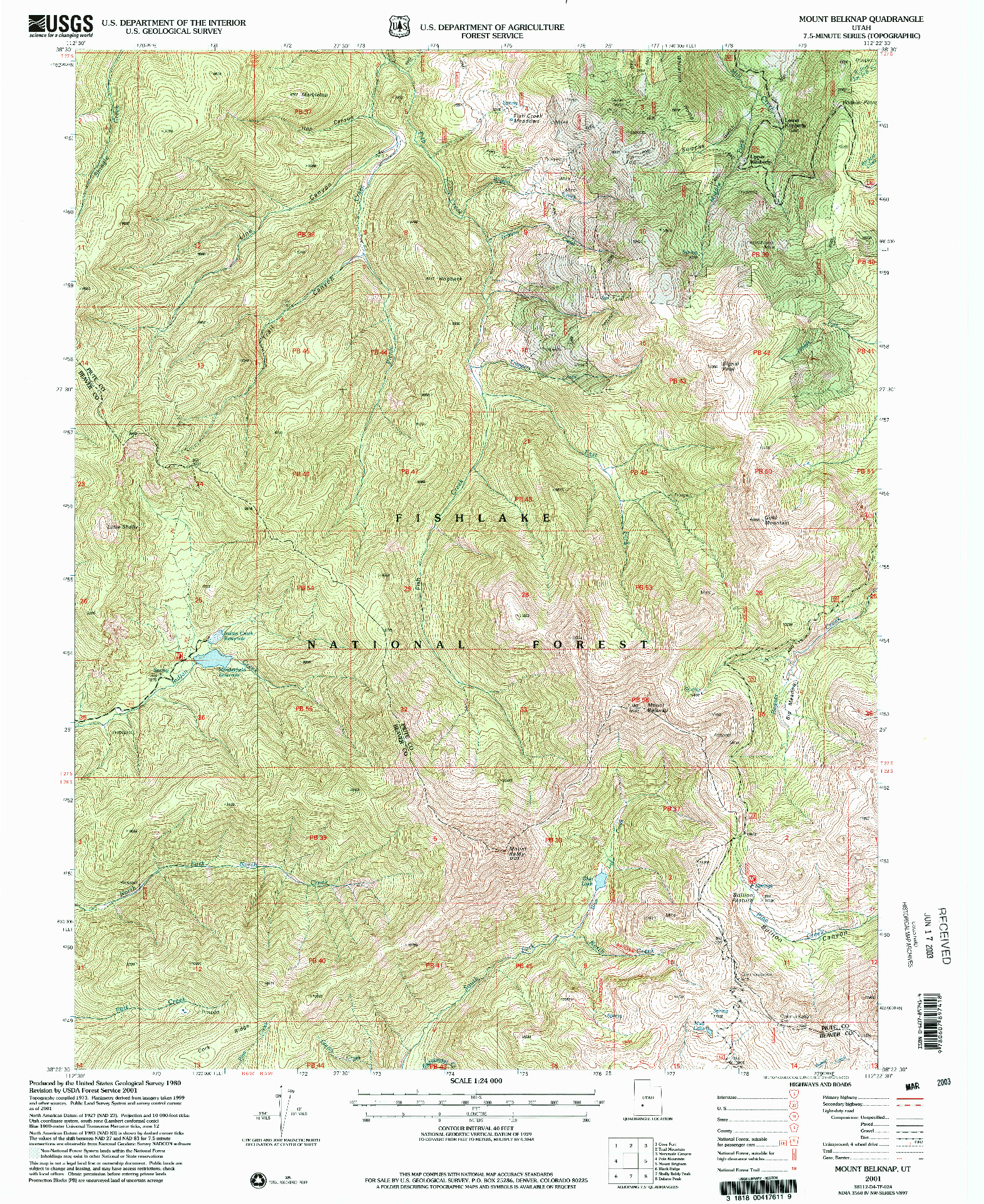 USGS 1:24000-SCALE QUADRANGLE FOR MOUNT BELKNAP, UT 2001