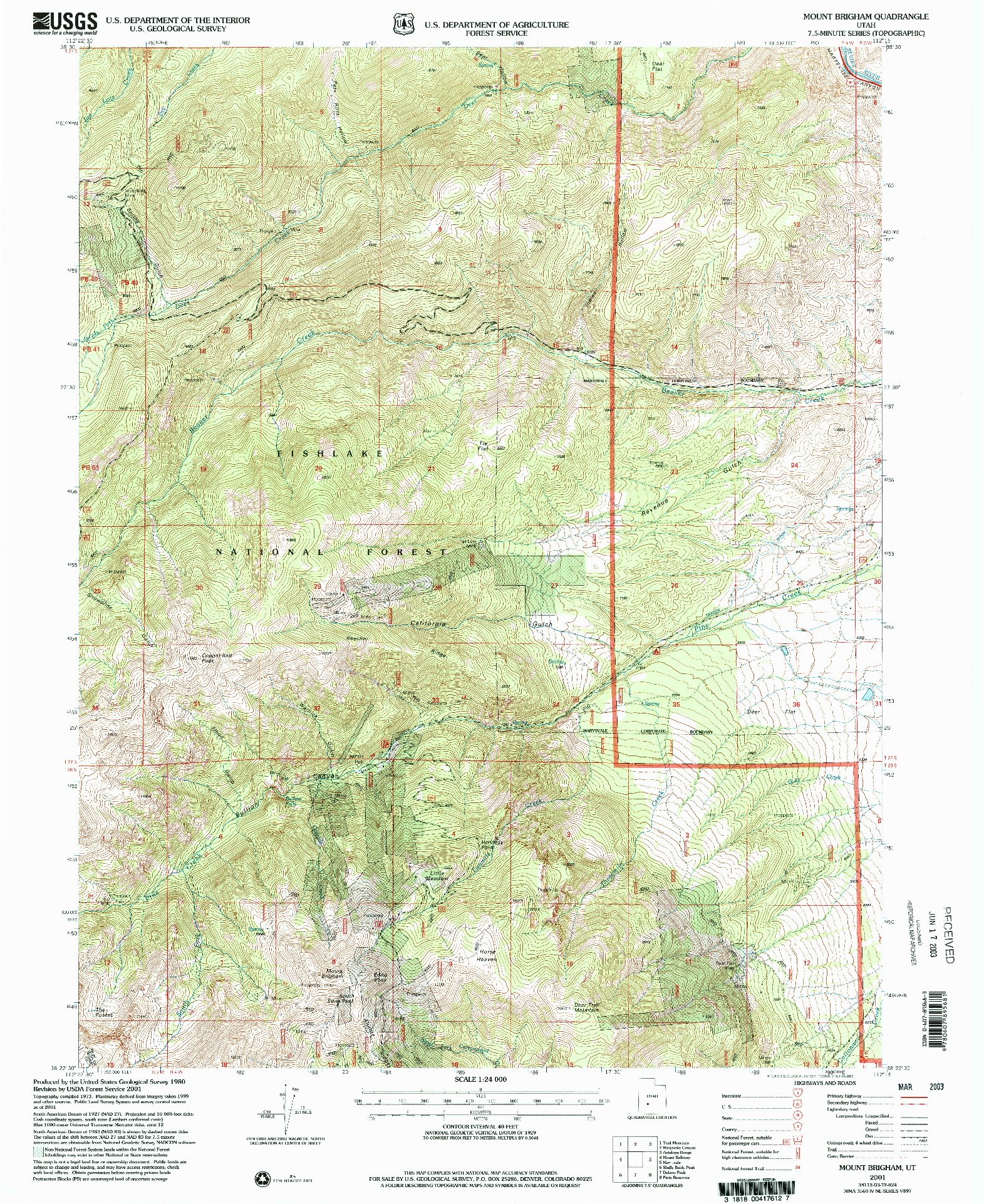 USGS 1:24000-SCALE QUADRANGLE FOR MOUNT BRIGHAM, UT 2001