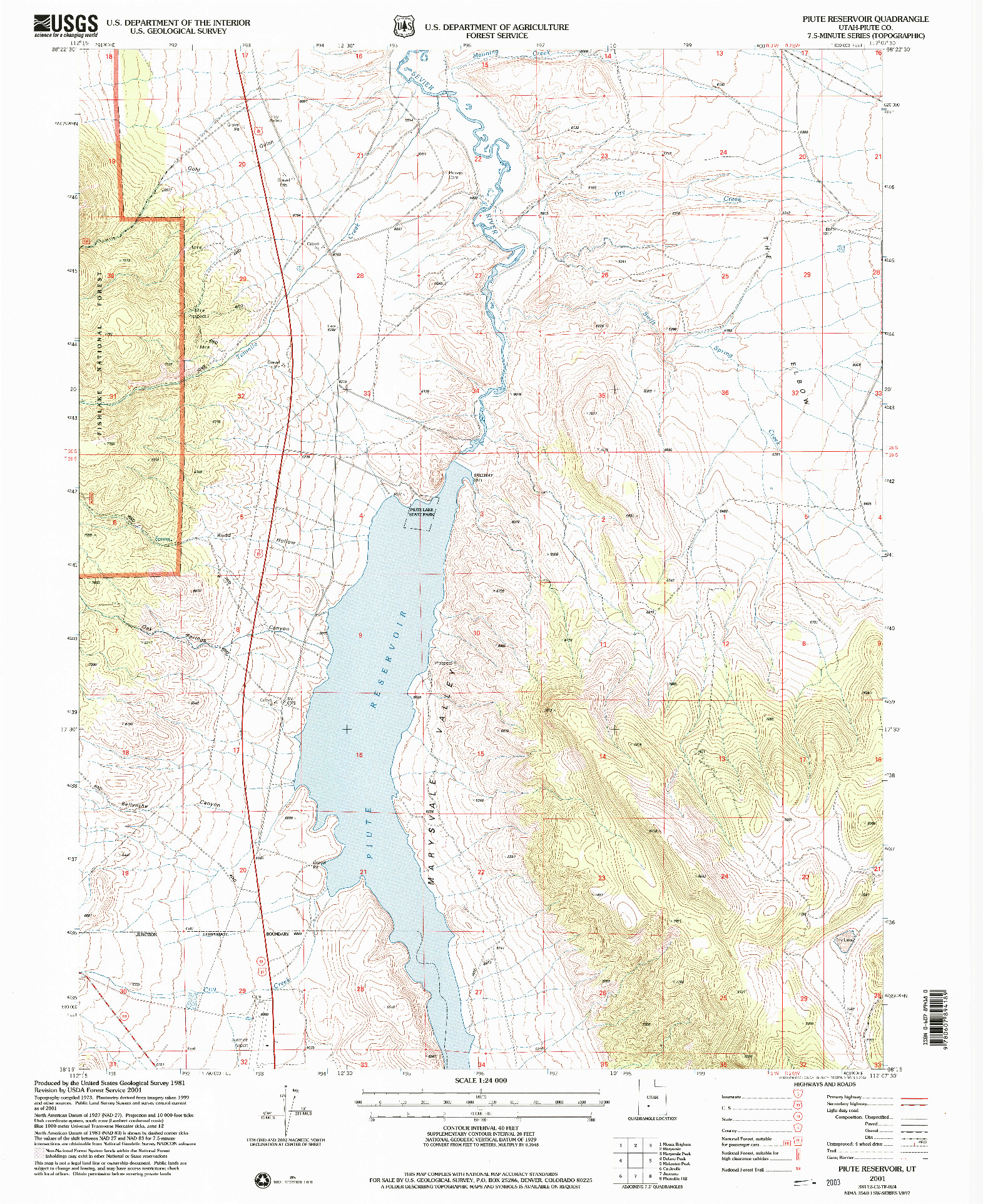 USGS 1:24000-SCALE QUADRANGLE FOR PIUTE RESERVOIR, UT 2001